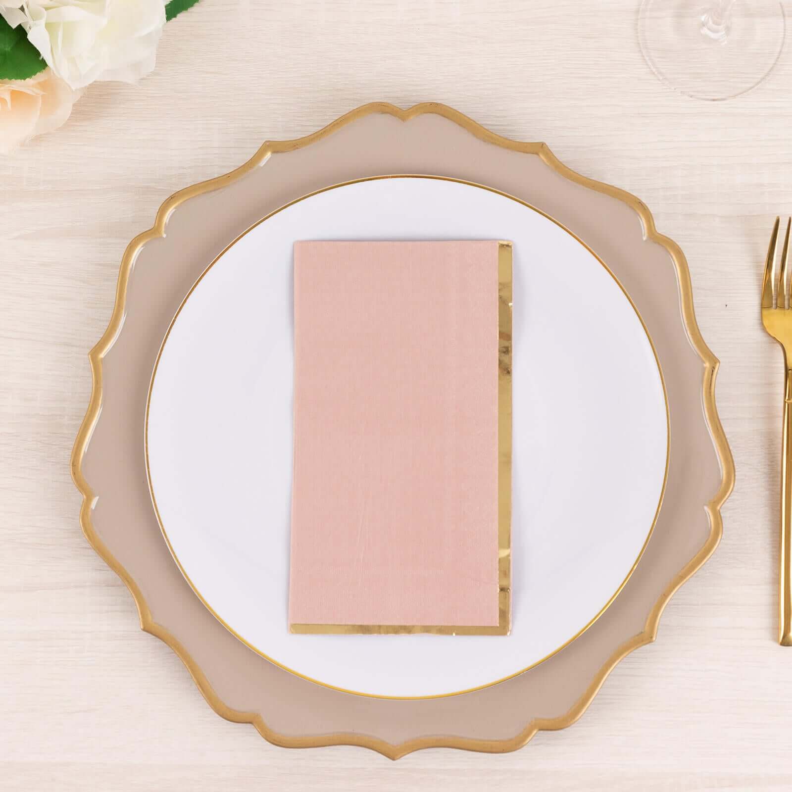 50-Pack Paper Dinner Napkins 2 Ply Dusty Rose with Gold Foil Edge - Soft Disposable Napkins - Image 7