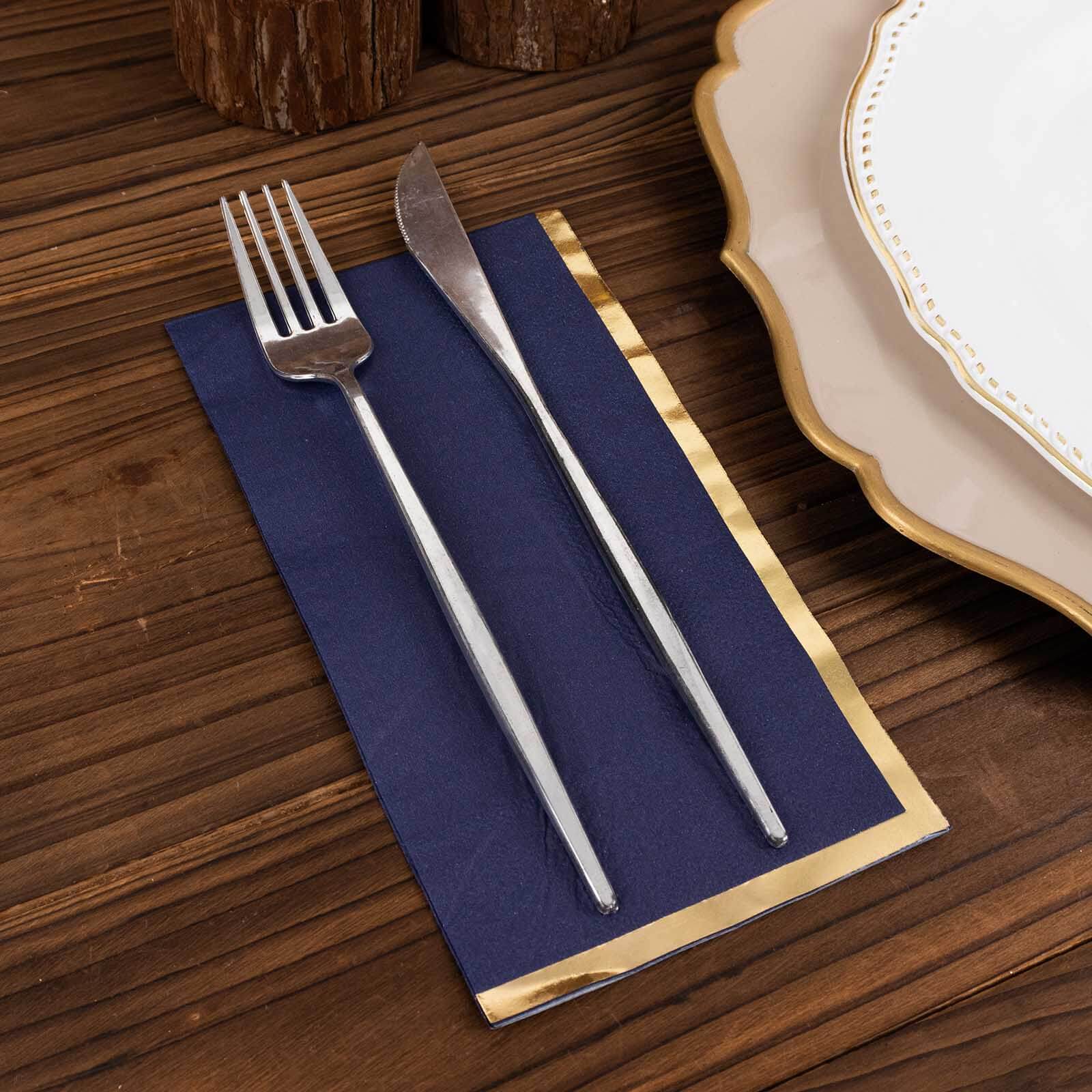 50-Pack Paper Dinner Napkins 2 Ply Navy Blue with Gold Foil Edge - Soft Disposable Napkins - Image 2