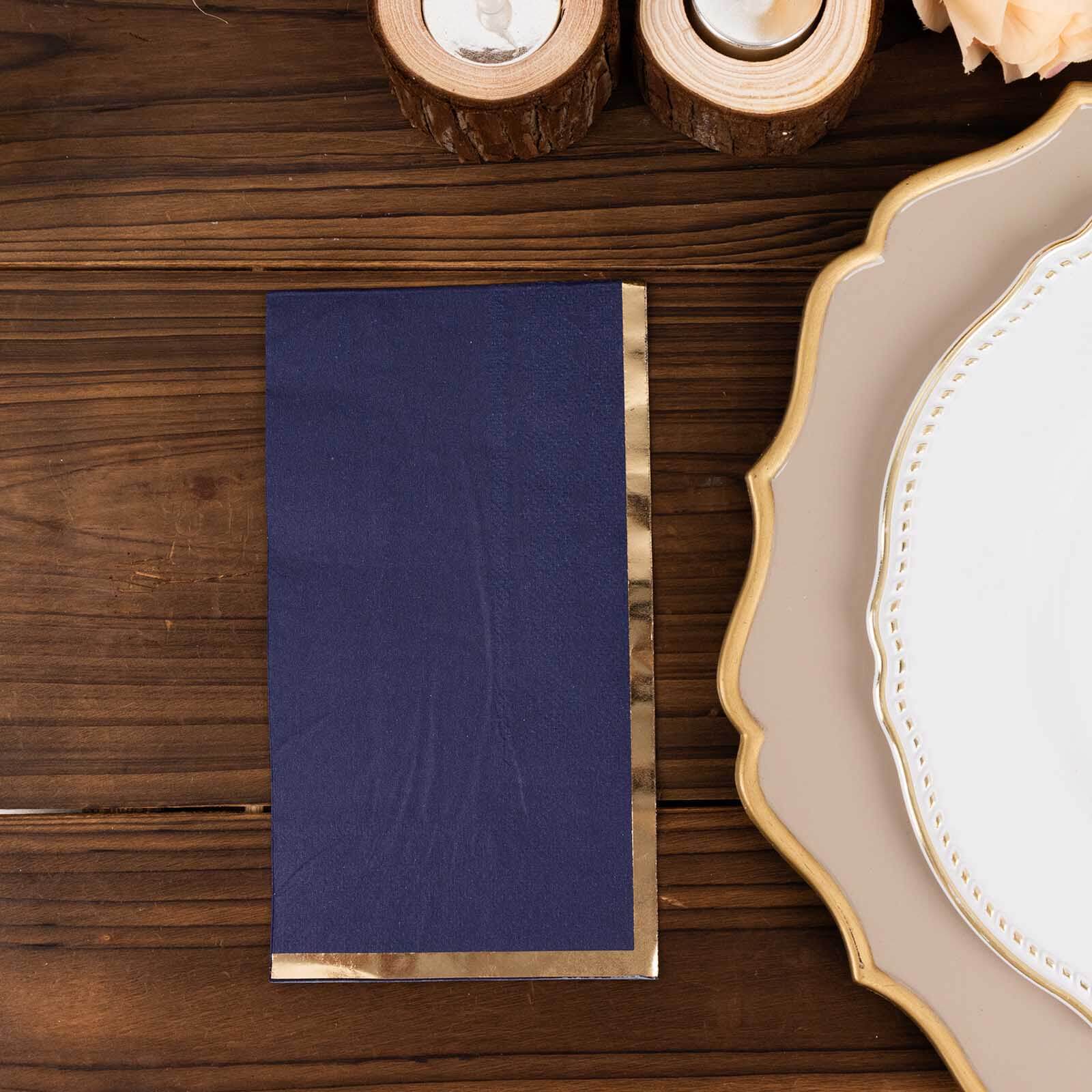50-Pack Paper Dinner Napkins 2 Ply Navy Blue with Gold Foil Edge - Soft Disposable Napkins - Image 5