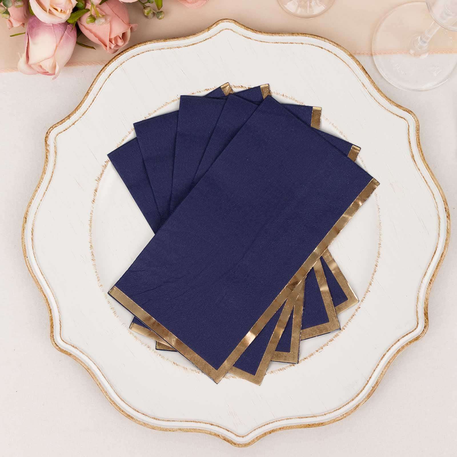 50-Pack Paper Dinner Napkins 2 Ply Navy Blue with Gold Foil Edge - Soft Disposable Napkins - Image 7