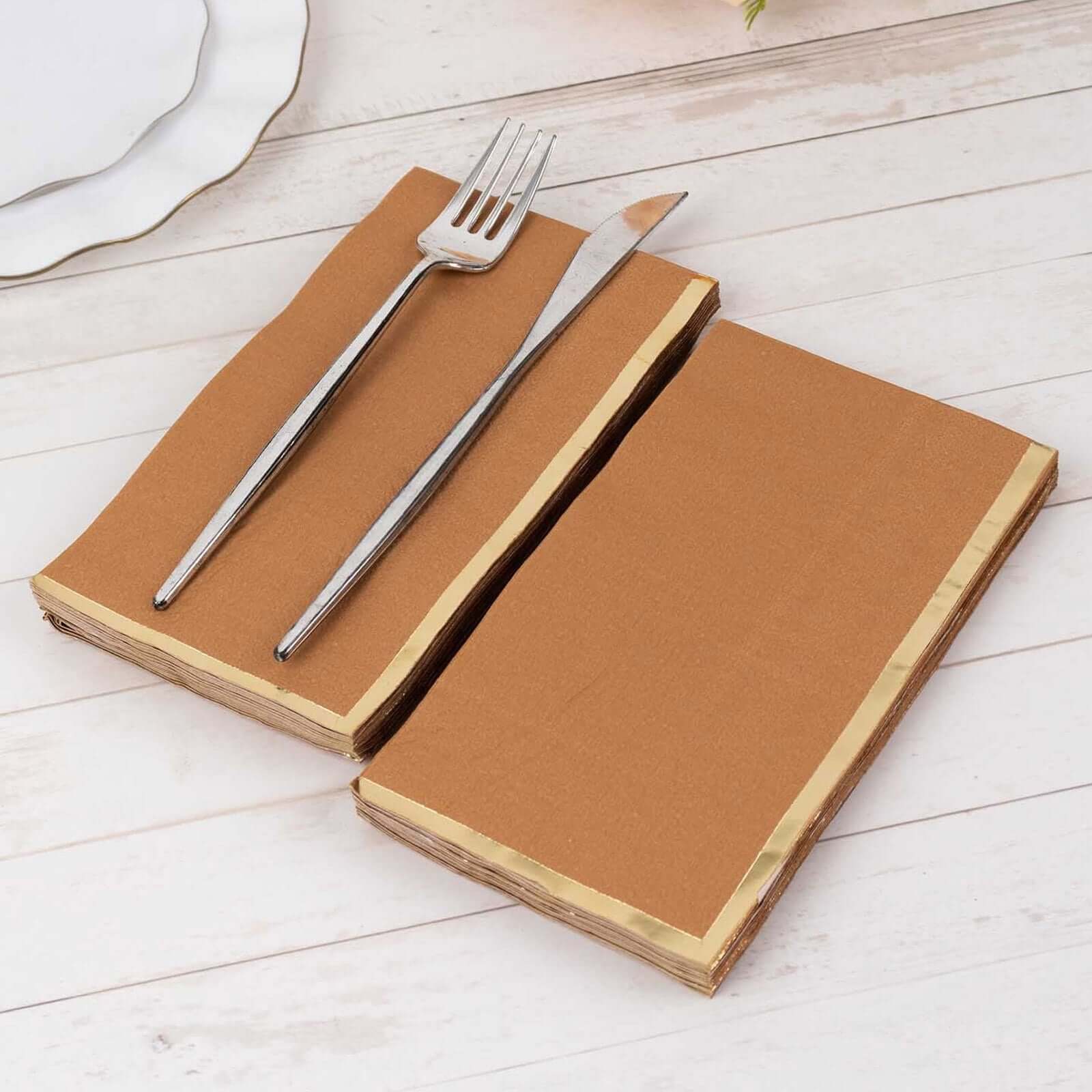 50-Pack Paper Dinner Napkins 2 Ply Terracotta with Gold Foil Edge - Soft Disposable Napkins - Image 4