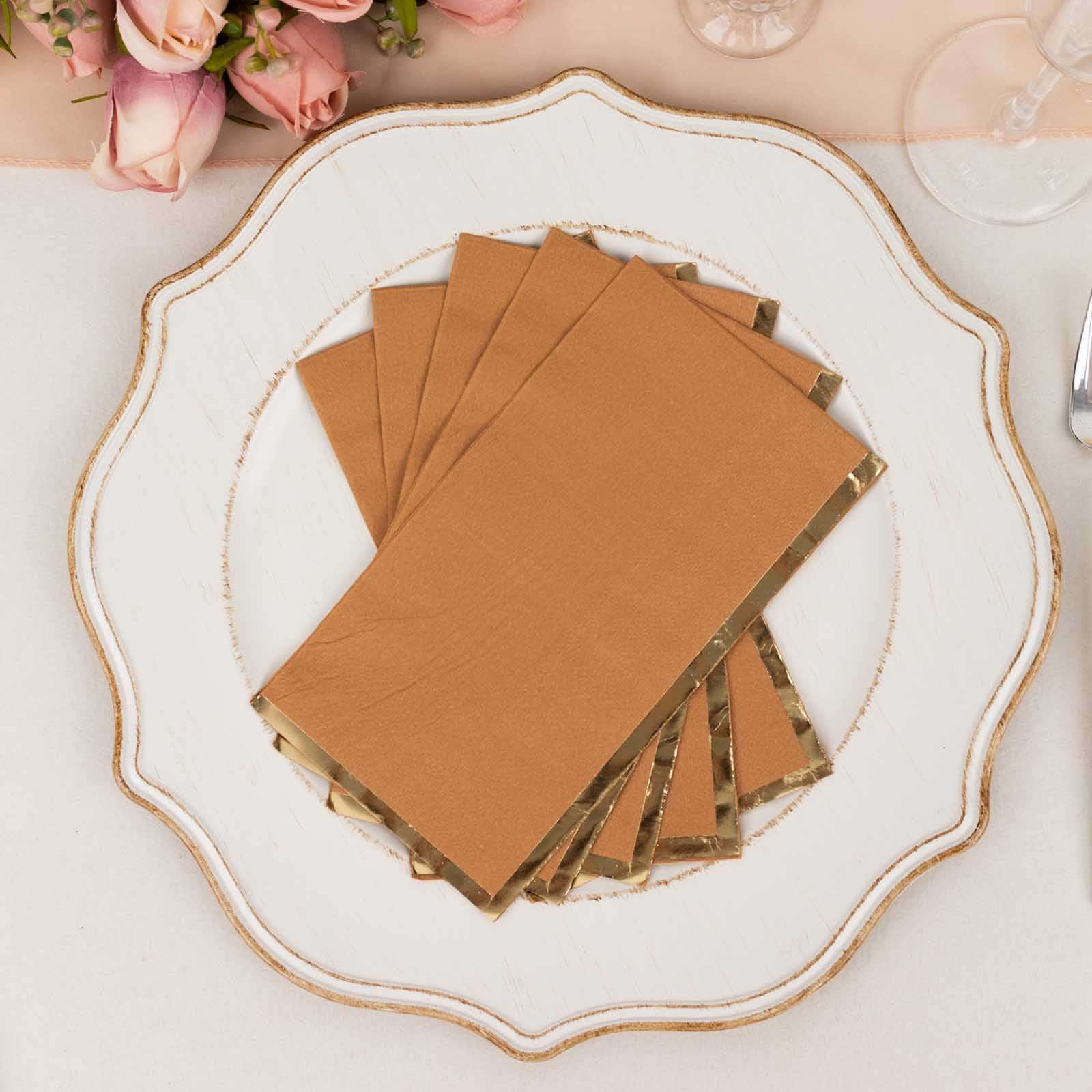 50-Pack Paper Dinner Napkins 2 Ply Terracotta with Gold Foil Edge - Soft Disposable Napkins - Image 7