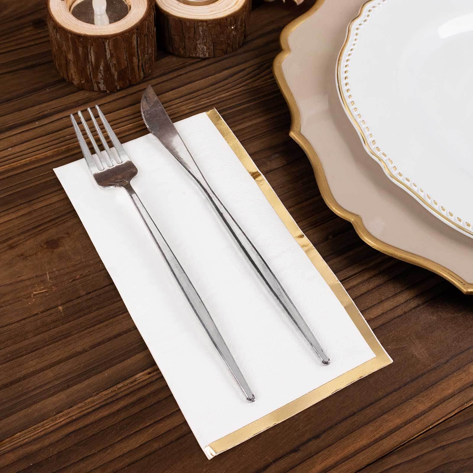 50-Pack Paper Dinner Napkins 2 Ply White with Gold Foil Edge - Soft Disposable Napkins for Events - Image 2