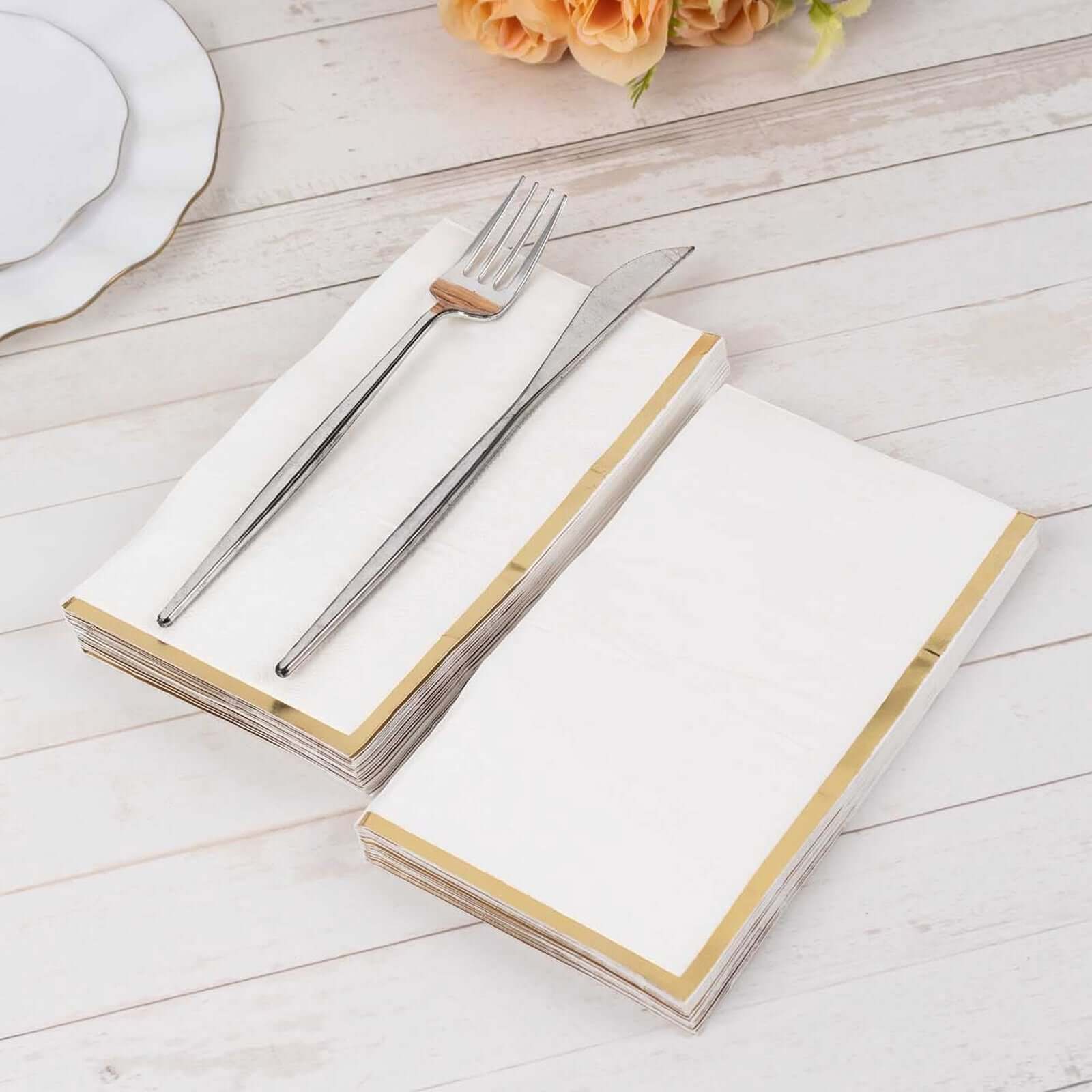 50-Pack Paper Dinner Napkins 2 Ply White with Gold Foil Edge - Soft Disposable Napkins for Events - Image 4