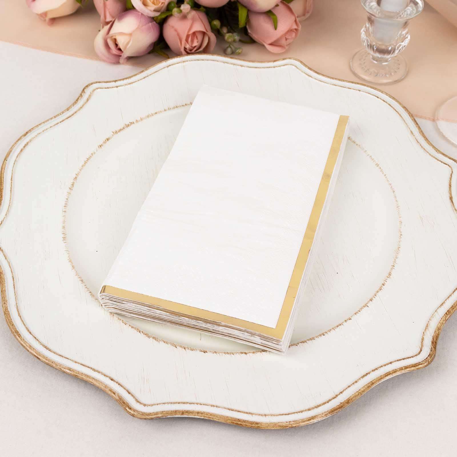 50-Pack Paper Dinner Napkins 2 Ply White with Gold Foil Edge - Soft Disposable Napkins for Events - Image 5
