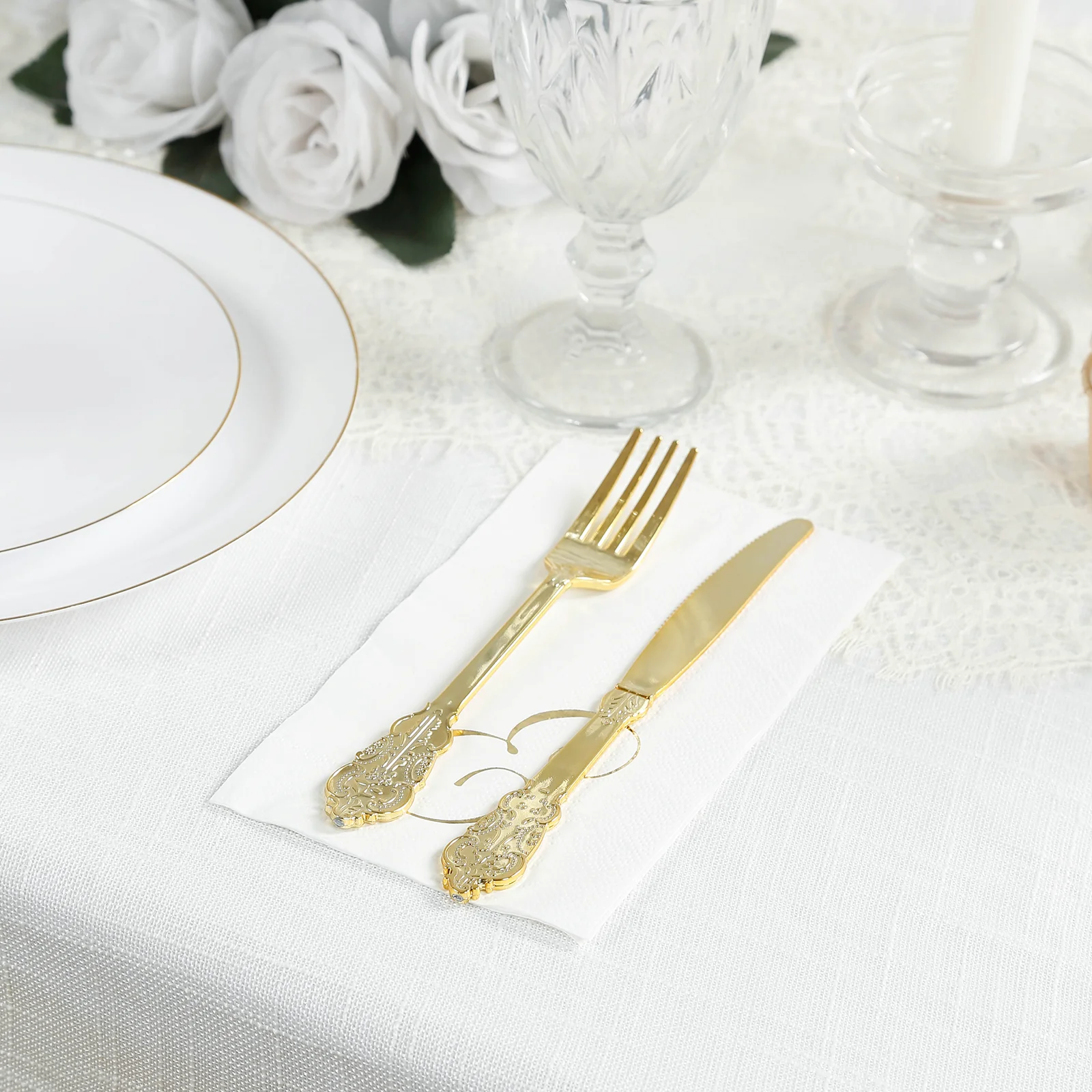 100-Pack Paper Dinner Napkins White with Gold Foil Monogram "E" – 8"x4" Folded, Disposable Party Napkins - Image 2