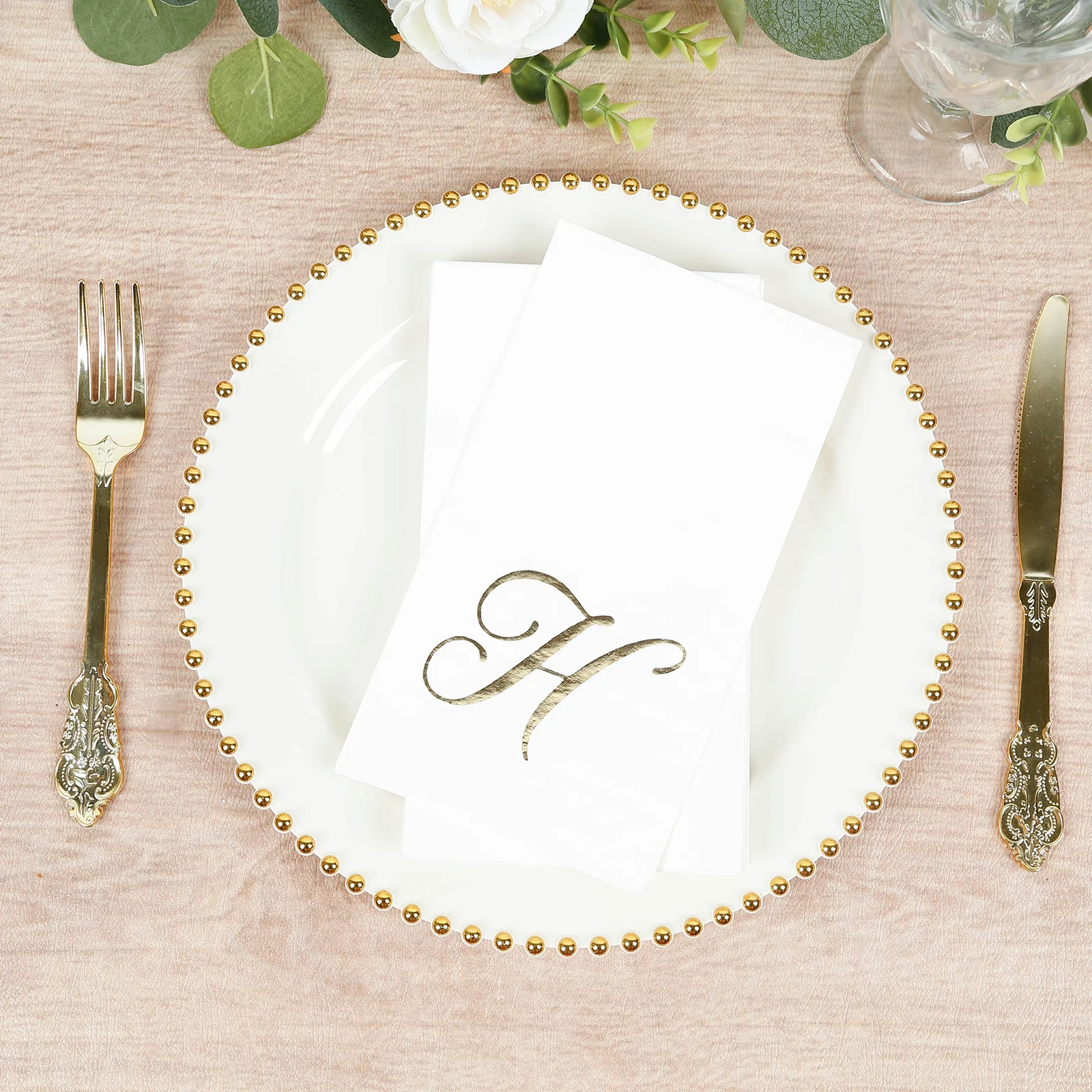 100-Pack Paper Dinner Napkins White with Gold Foil Monogram "H" – 8"x4" Folded, Disposable Party Napkins - Image 8