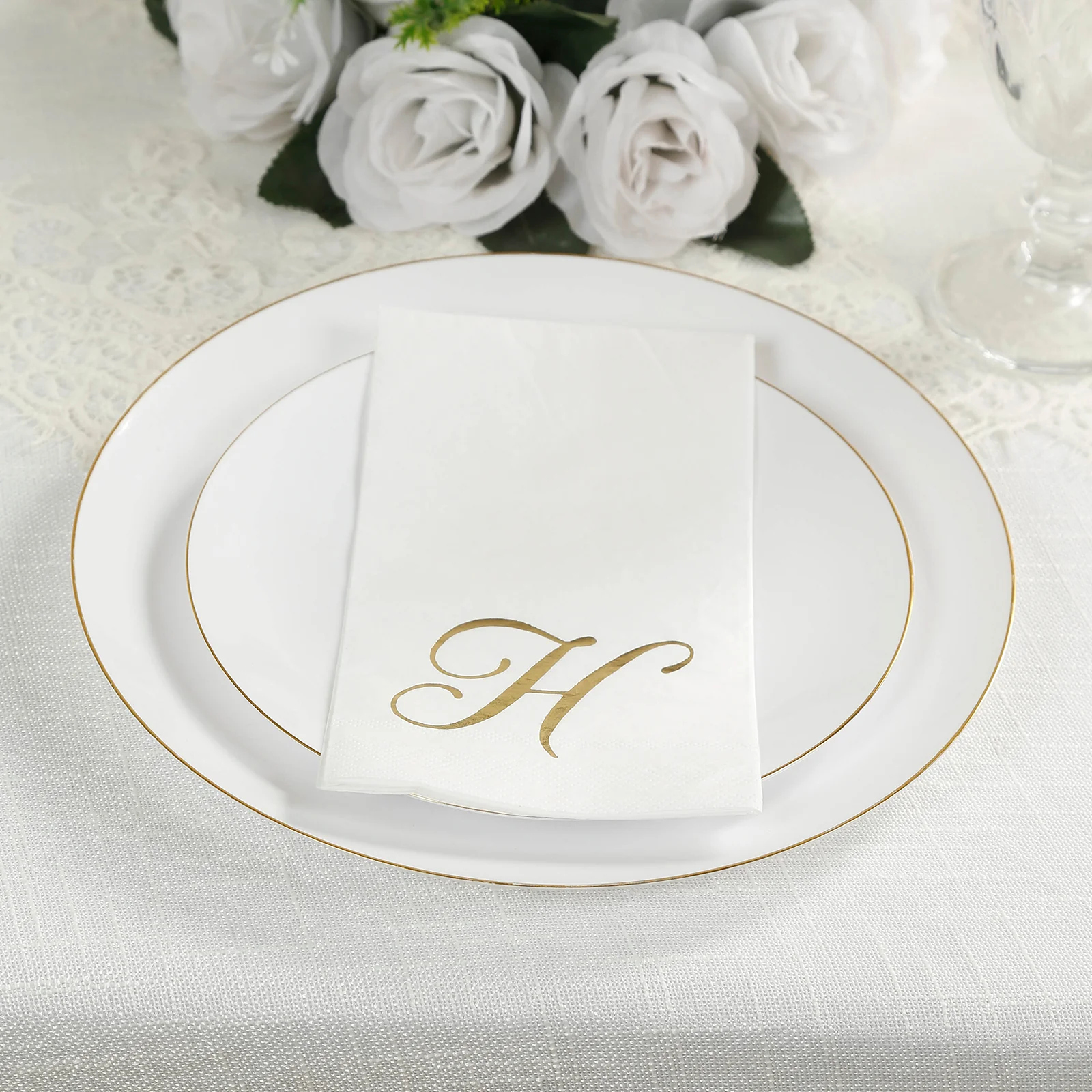 100-Pack Paper Dinner Napkins White with Gold Foil Monogram "H" – 8"x4" Folded, Disposable Party Napkins - Image 9