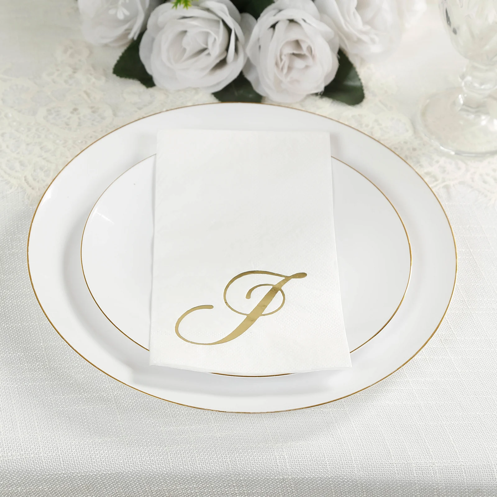 100-Pack Paper Dinner Napkins White with Gold Foil Monogram "J" – 8"x4" Folded, Disposable Party Napkins - Image 9