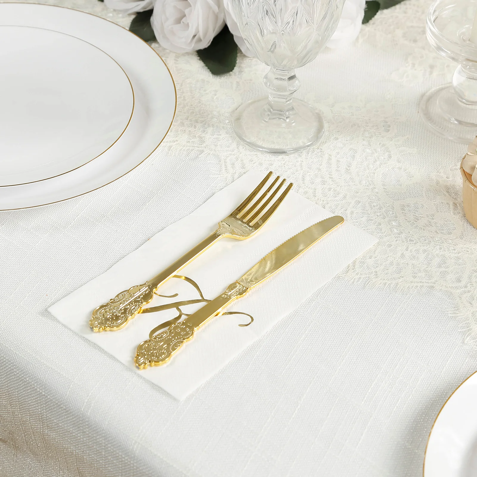 100-Pack Paper Dinner Napkins White with Gold Foil Monogram "K" – 8"x4" Folded, Disposable Party Napkins - Image 6