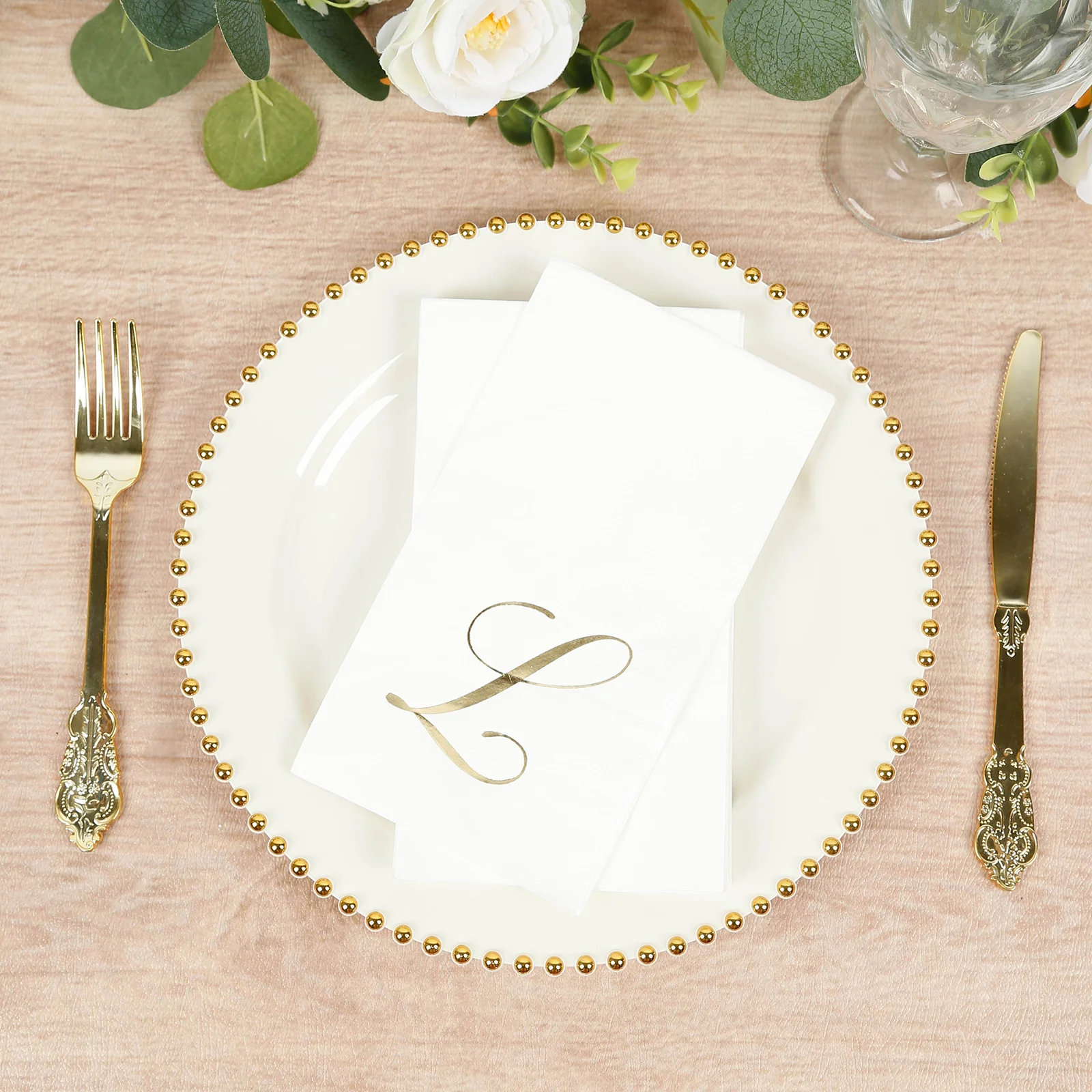 100-Pack Paper Dinner Napkins White with Gold Foil Monogram "L" – 8"x4" Folded, Disposable Party Napkins - Image 8