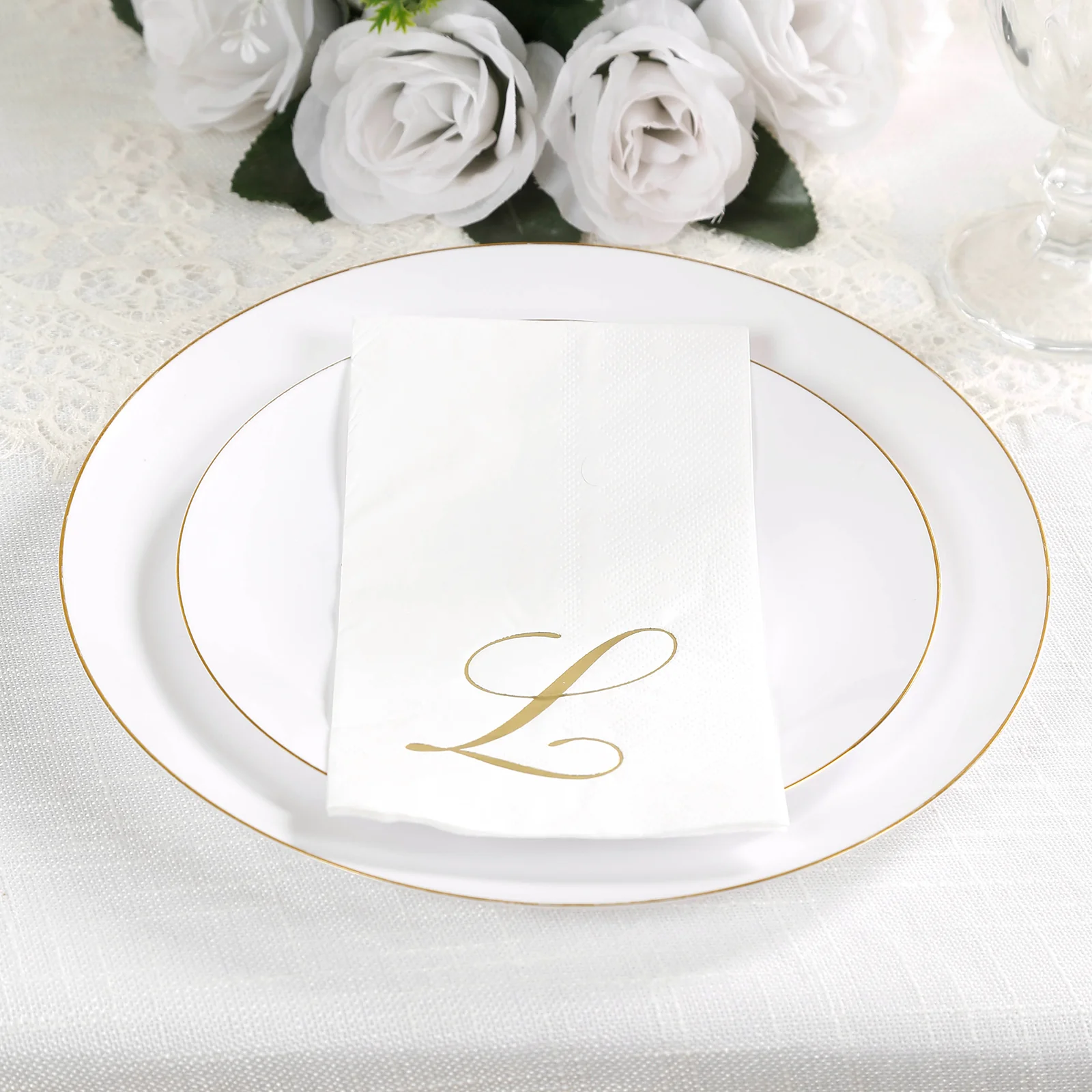 100-Pack Paper Dinner Napkins White with Gold Foil Monogram "L" – 8"x4" Folded, Disposable Party Napkins - Image 9
