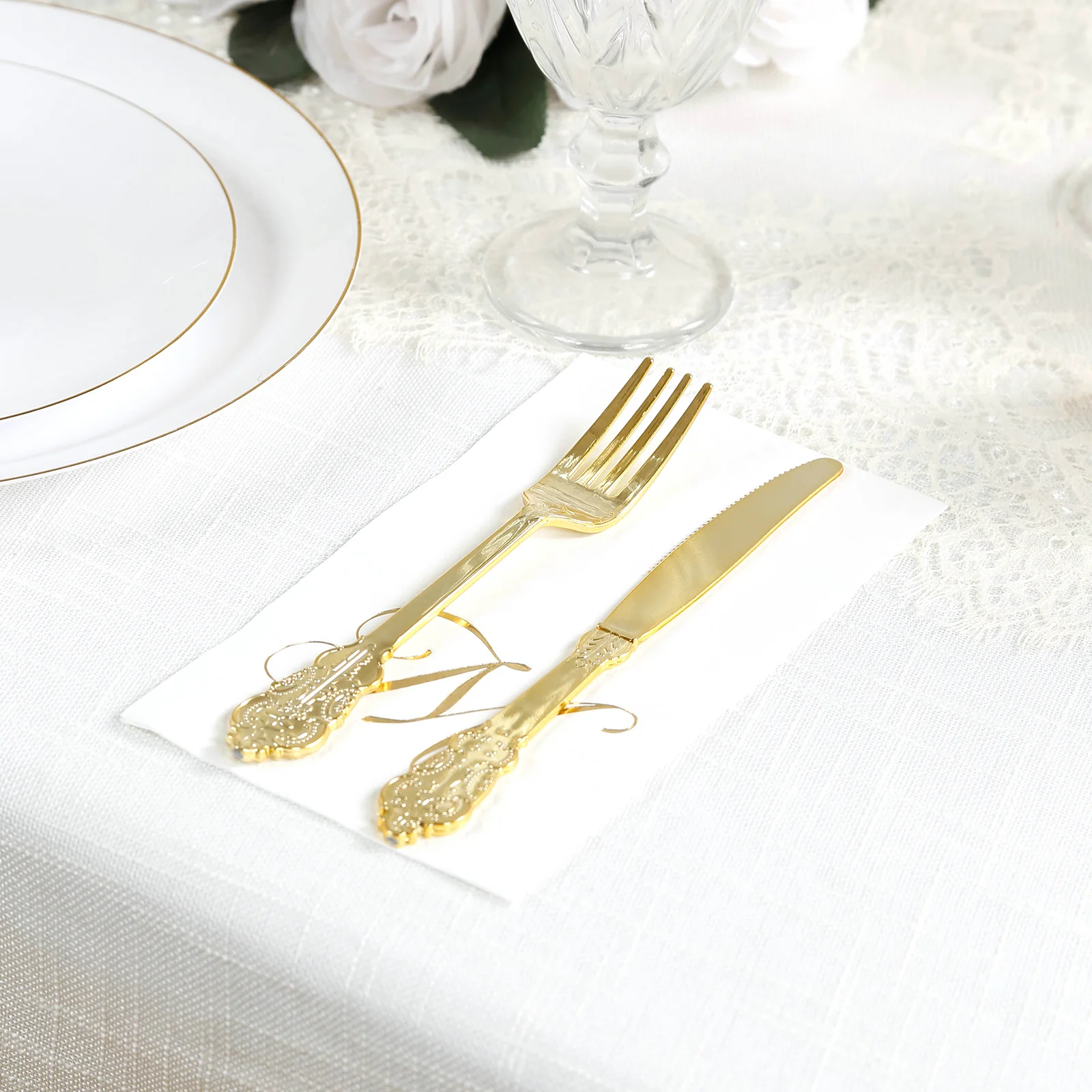 100-Pack Paper Dinner Napkins White with Gold Foil Monogram "M" – 8"x4" Folded, Disposable Party Napkins - Image 6