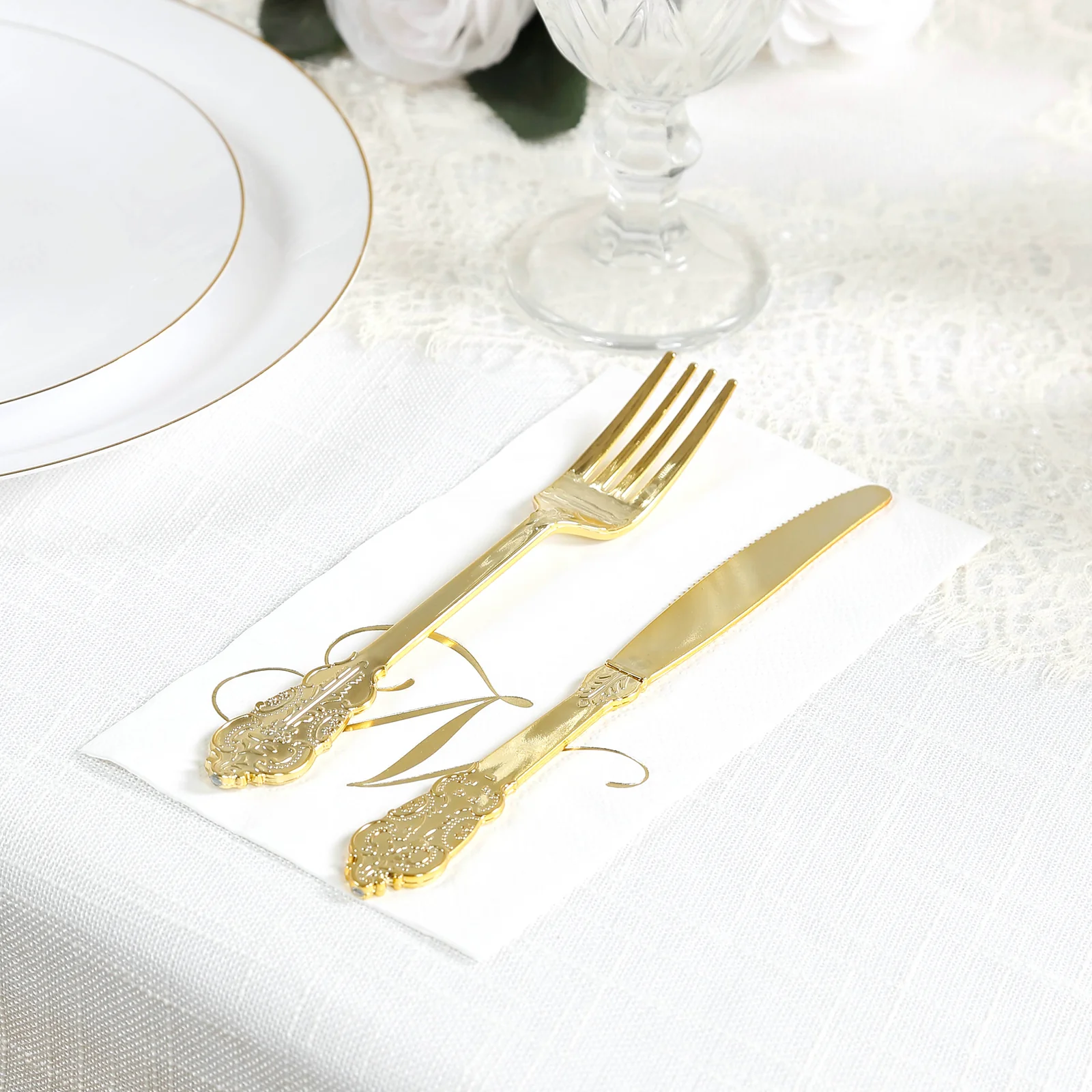 100-Pack Paper Dinner Napkins White with Gold Foil Monogram "N" – 8"x4" Folded, Disposable Party Napkins - Image 2