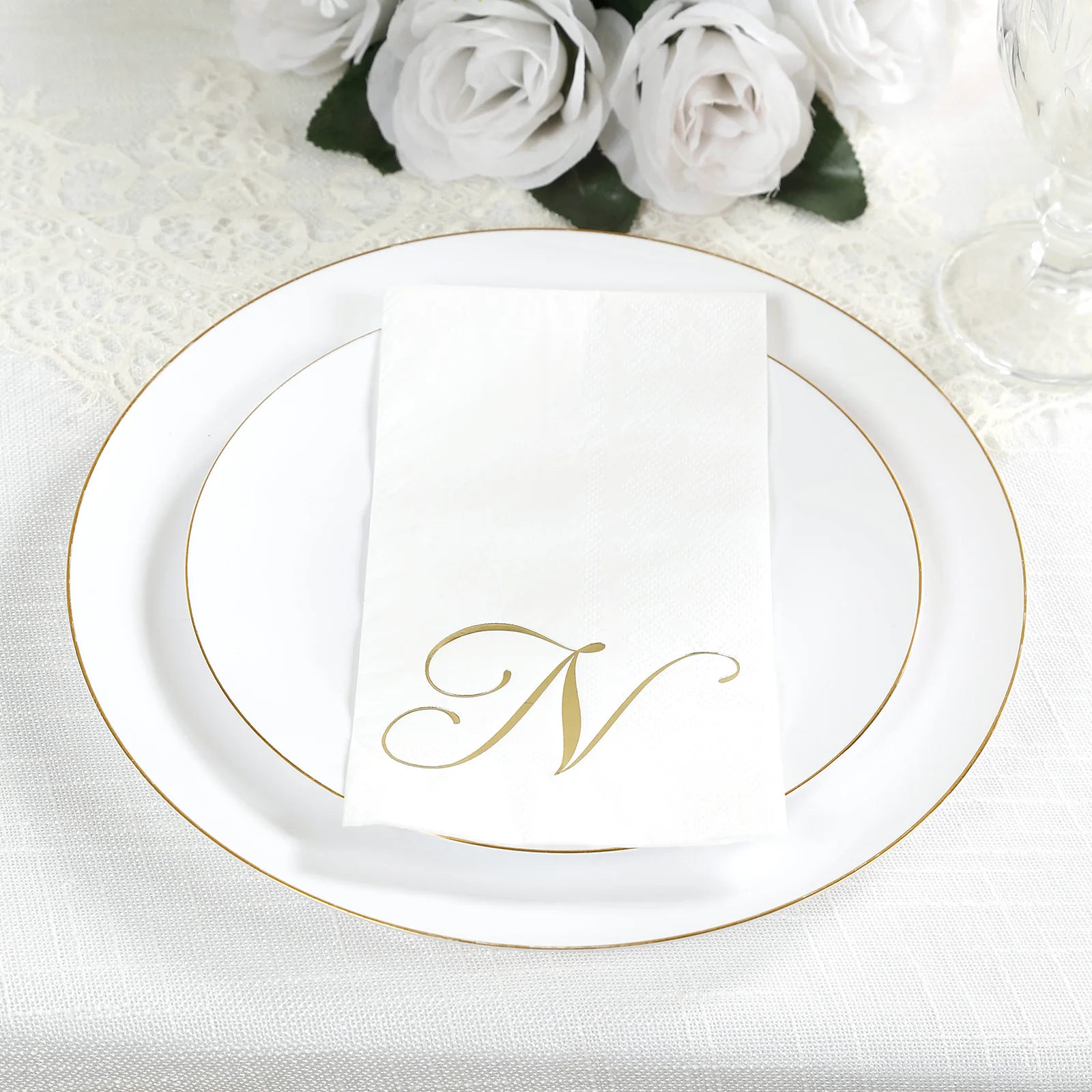 100-Pack Paper Dinner Napkins White with Gold Foil Monogram "N" – 8"x4" Folded, Disposable Party Napkins - Image 9