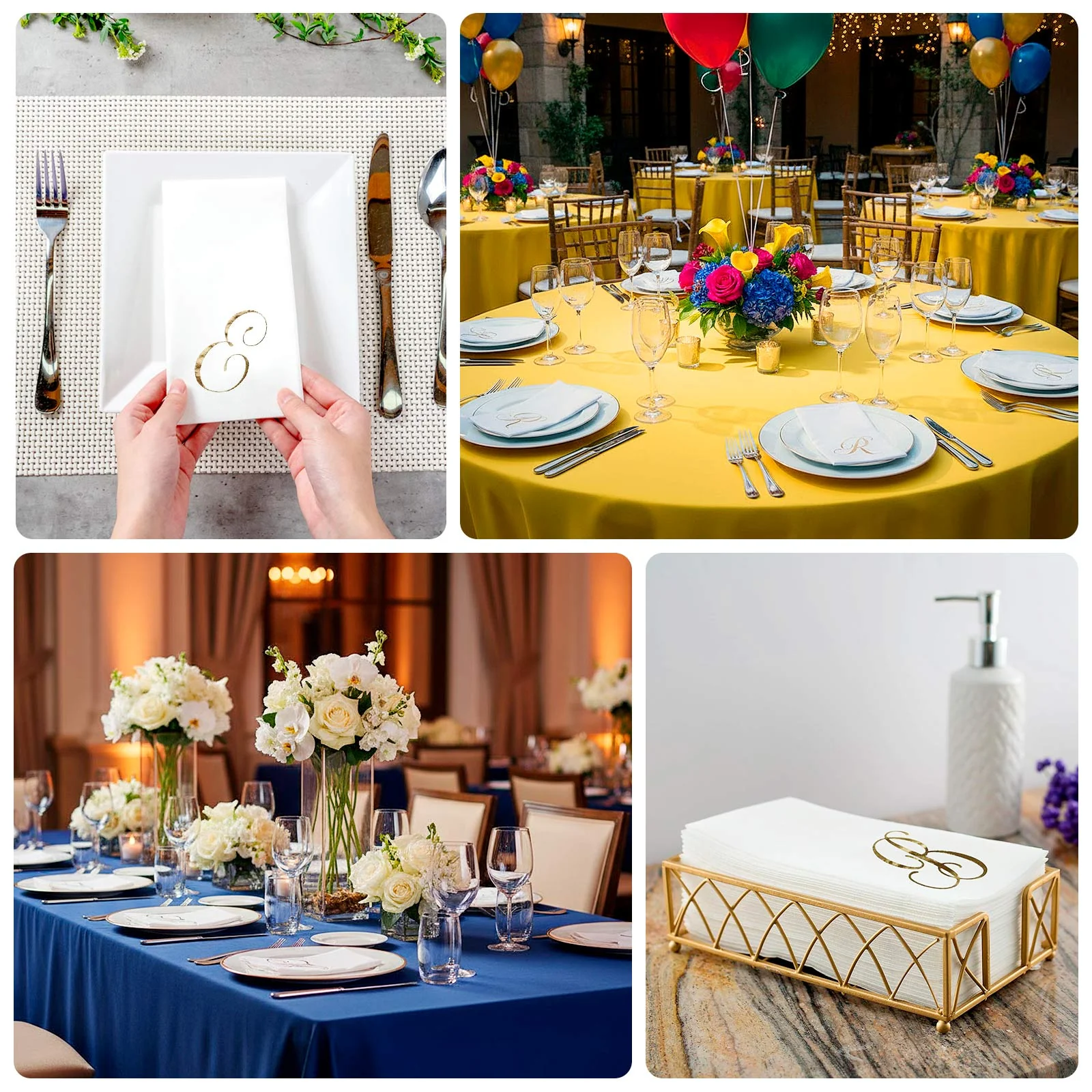 100-Pack Paper Dinner Napkins White with Gold Foil Monogram "P" – 8"x4" Folded, Disposable Party Napkins - Image 5