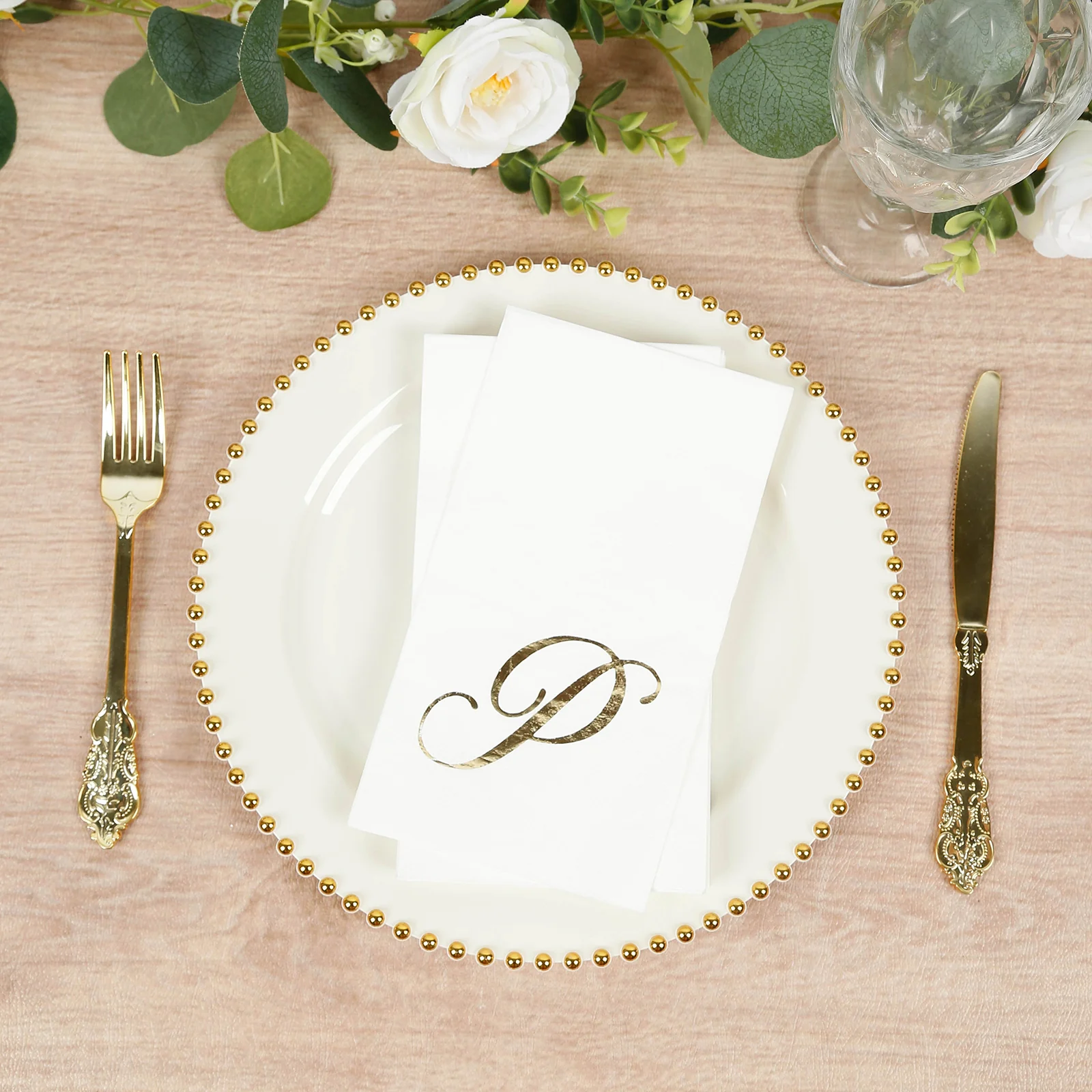 100-Pack Paper Dinner Napkins White with Gold Foil Monogram "P" – 8"x4" Folded, Disposable Party Napkins - Image 8