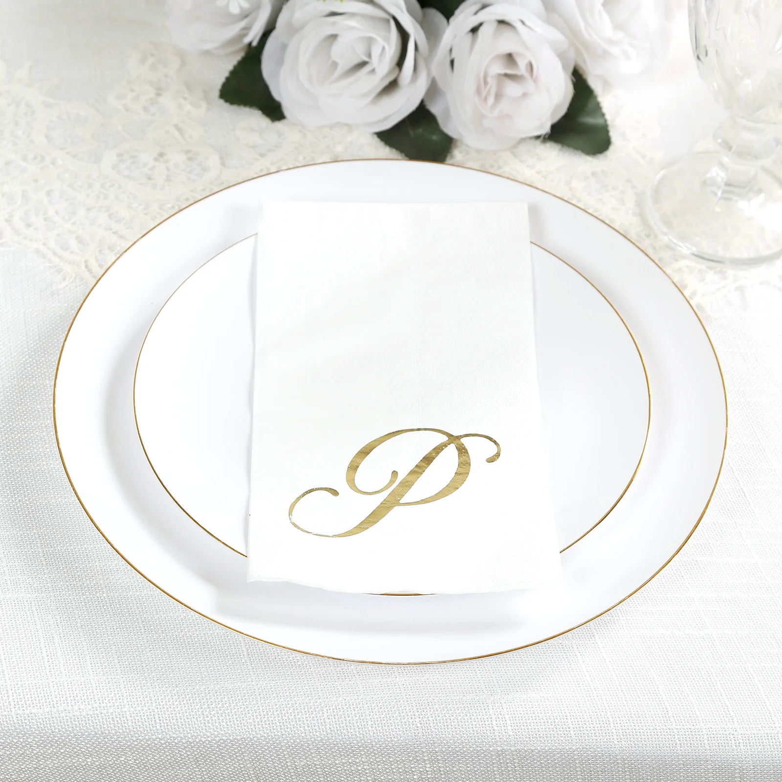 100-Pack Paper Dinner Napkins White with Gold Foil Monogram "P" – 8"x4" Folded, Disposable Party Napkins - Image 9