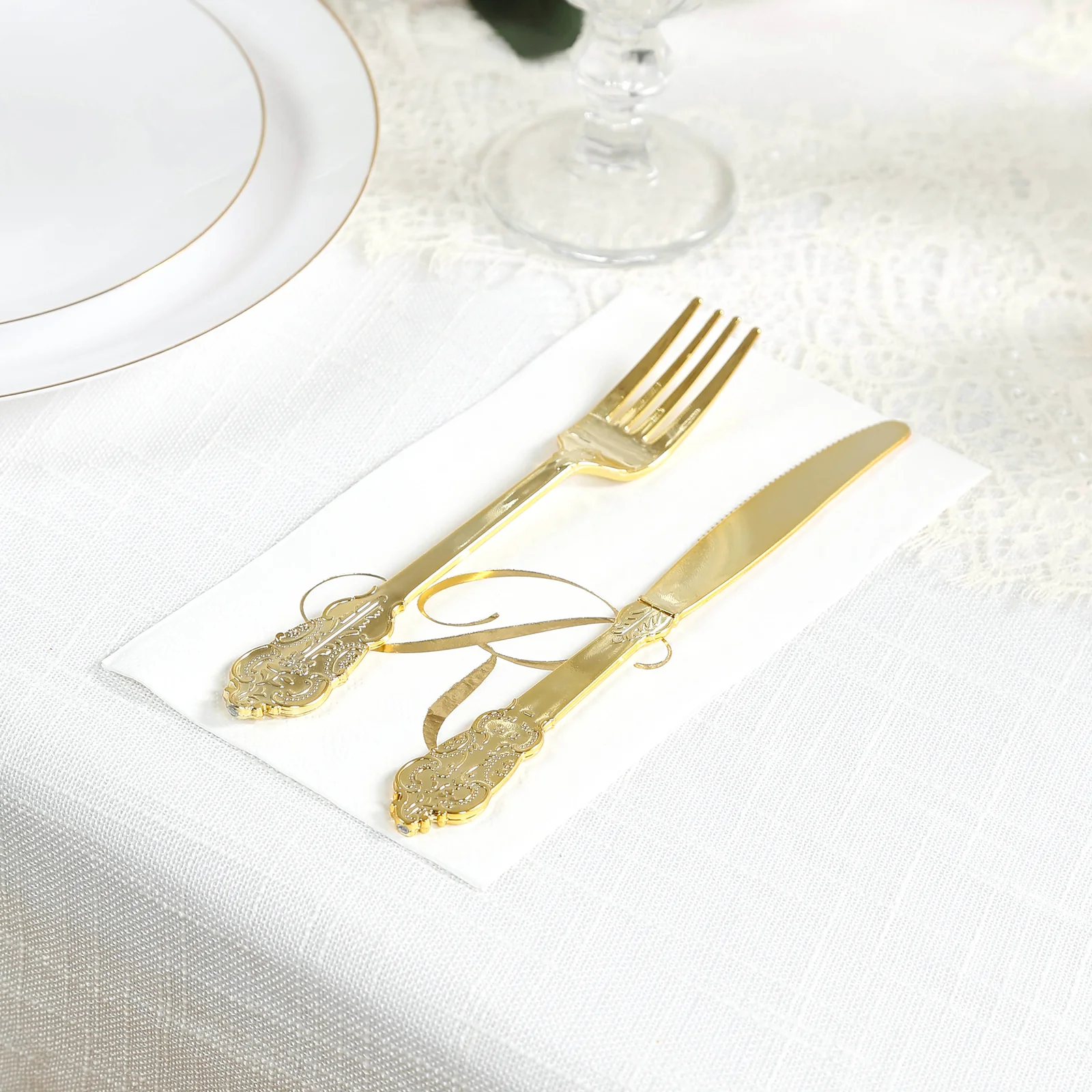 100-Pack Paper Dinner Napkins White with Gold Foil Monogram "R" – 8"x4" Folded, Disposable Party Napkins - Image 2