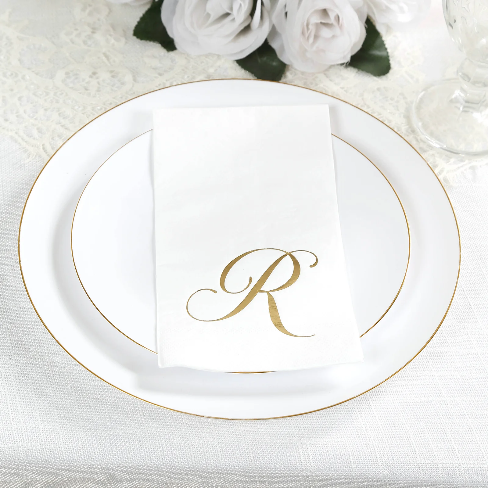 100-Pack Paper Dinner Napkins White with Gold Foil Monogram "R" – 8"x4" Folded, Disposable Party Napkins - Image 9