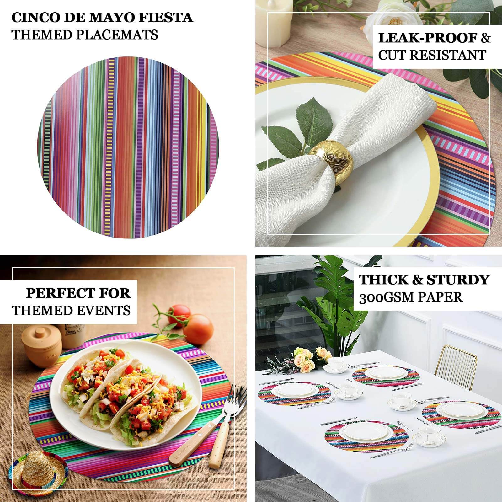 10-Pack Disposable Table Placemats 13" Multicolor Mexican Serape - Image 4