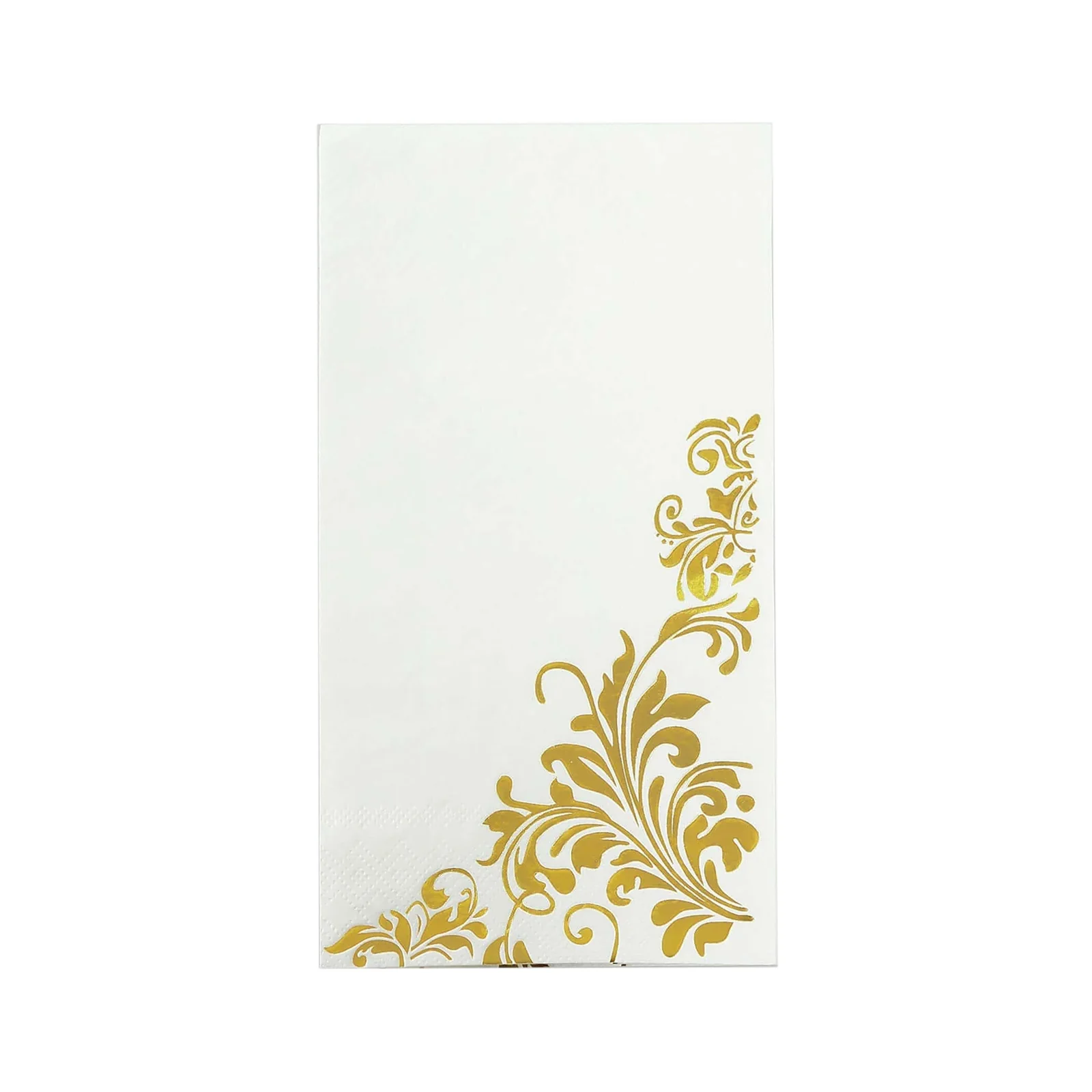 50-Pack Paper Napkins 8"x4" White with Gold Baroque Floral Print - Soft Disposable Party Napkins - Image 7