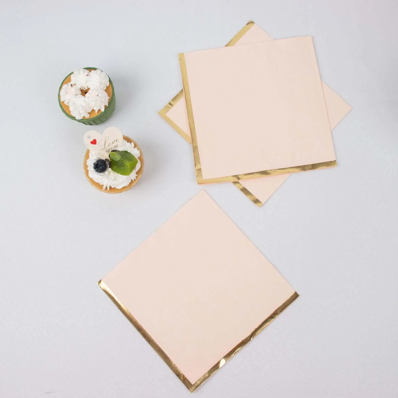 50-Pack Paper Beverage Napkins 2 Ply Blush with Gold Foil Edge 6.5"x6.5" - Soft Disposable Cocktail Napkins - Image 6