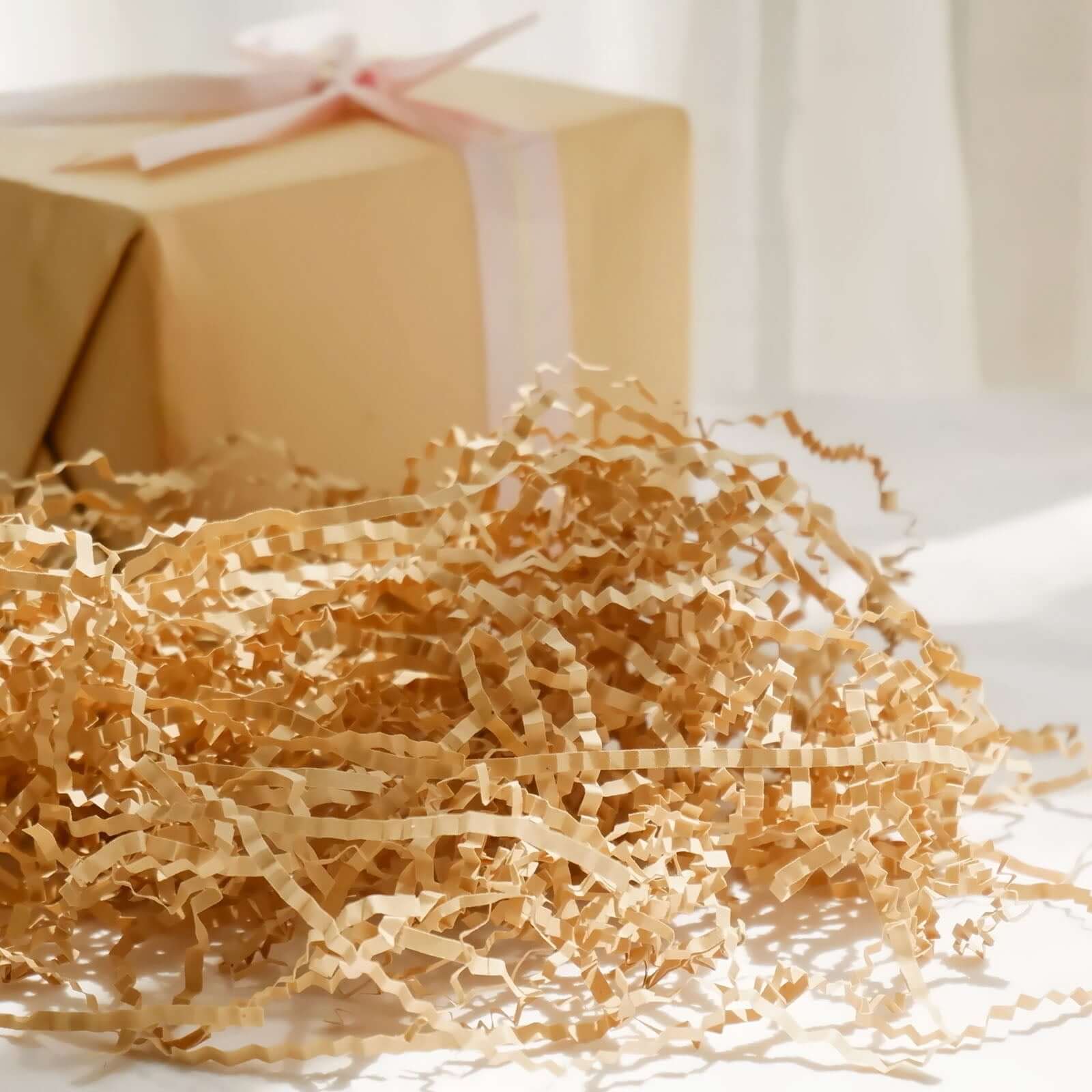 Paper Shred Basket Filler 8oz Crinkle Cut Design Natural Brown 3mm - Decorative Gift Bag Shreds - Image 2