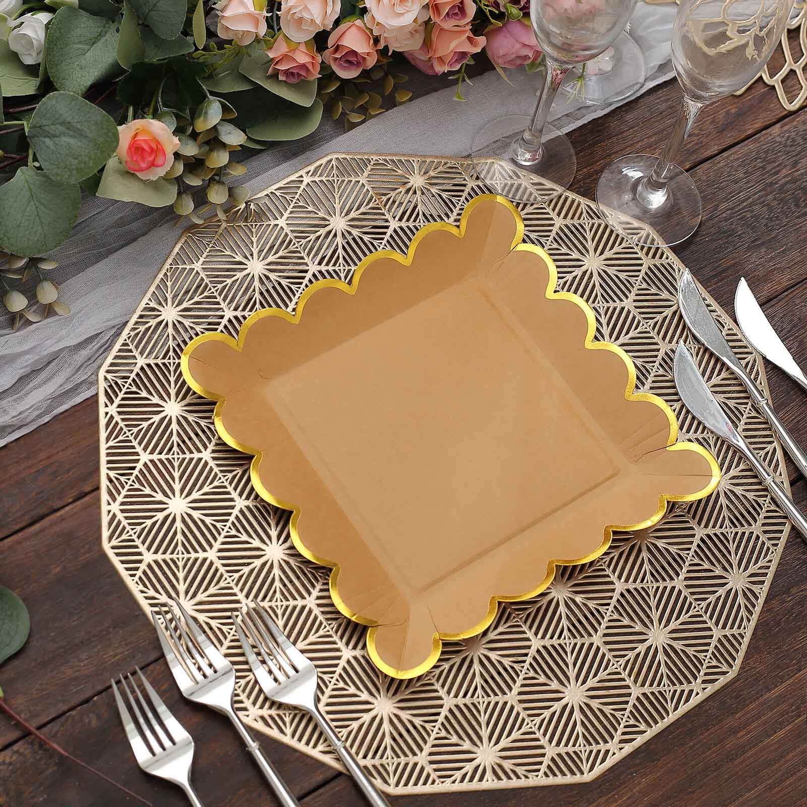 25-Pack Paper Square Dinner Plates 9" Natural Brown with Gold Scalloped Rim - Disposable Party Plates for Stylish Outdoor Events & Boho Celebrations - Image 11