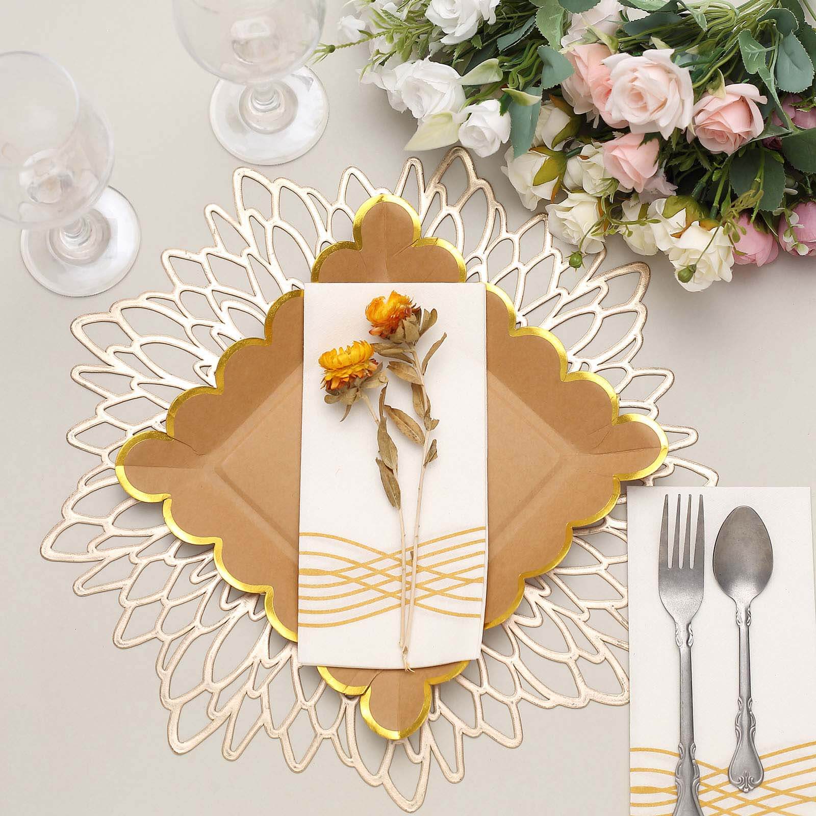 25-Pack Paper Square Dinner Plates 9" Natural Brown with Gold Scalloped Rim - Disposable Party Plates for Stylish Outdoor Events & Boho Celebrations - Image 8