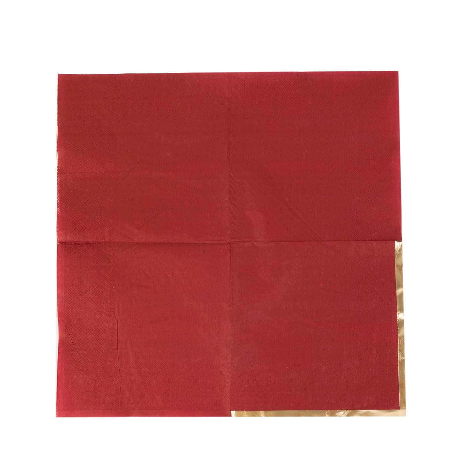 50-Pack Paper Beverage Napkins 2 Ply Burgundy with Gold Foil Edge 6.5"x6.5" - Soft Disposable Cocktail Napkins - Image 5