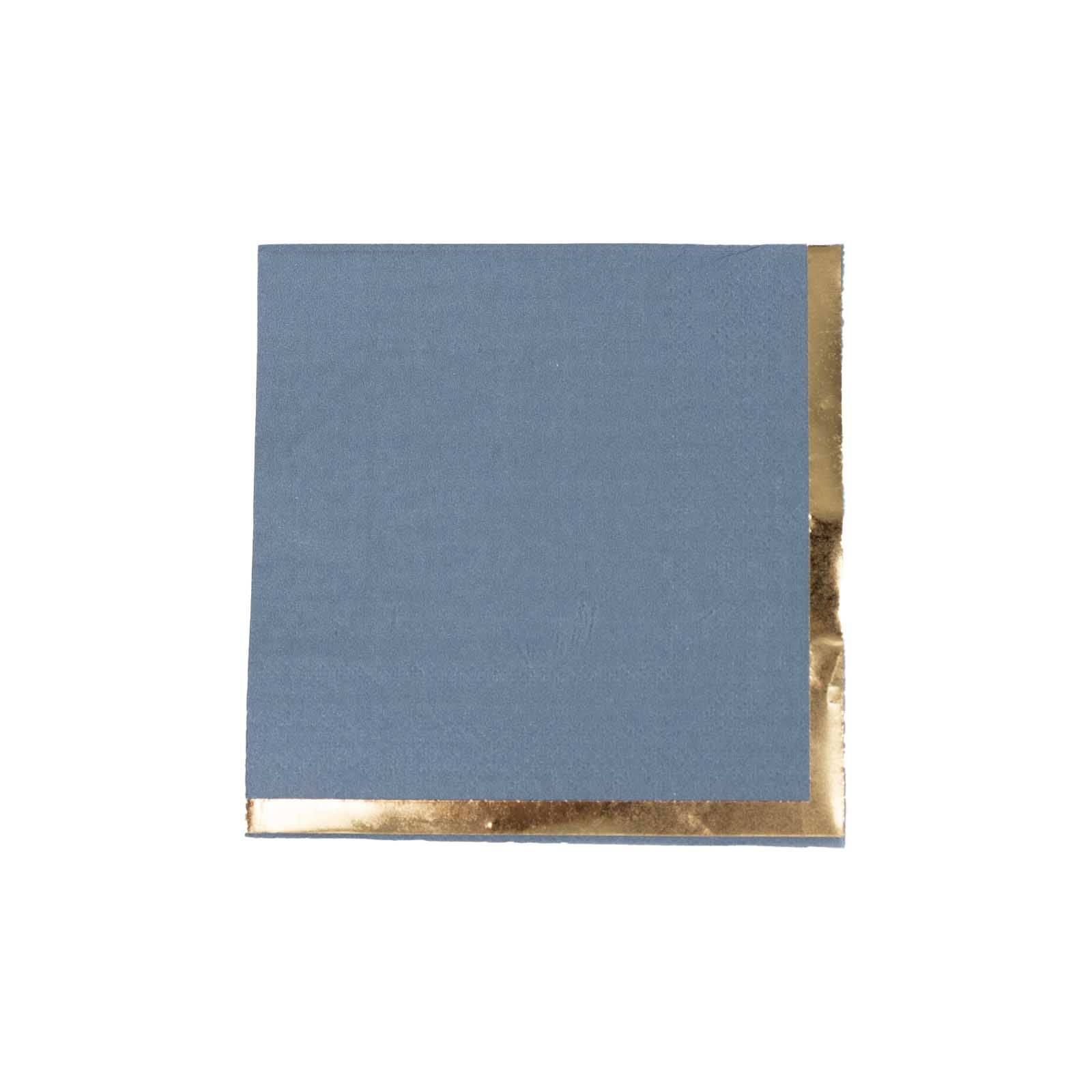 50-Pack Paper Beverage Napkins 2 Ply Dusty Blue with Gold Foil Edge 5"x5" - Soft Disposable Cocktail Napkins 18GSM - Image 8