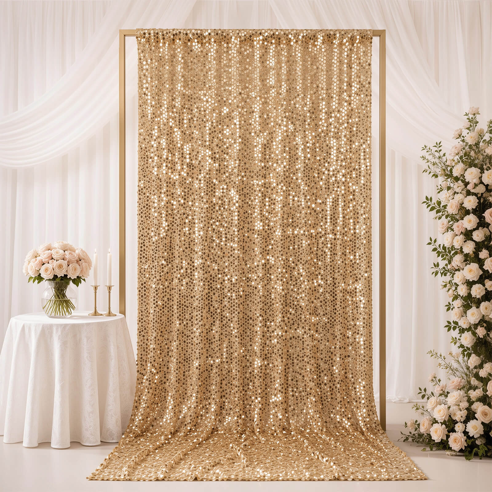 Large Payette Sequin Backdrop Curtain Gold 5ft x 12ft - Big Round Sequin Event Photography Panel with Rod Pocket