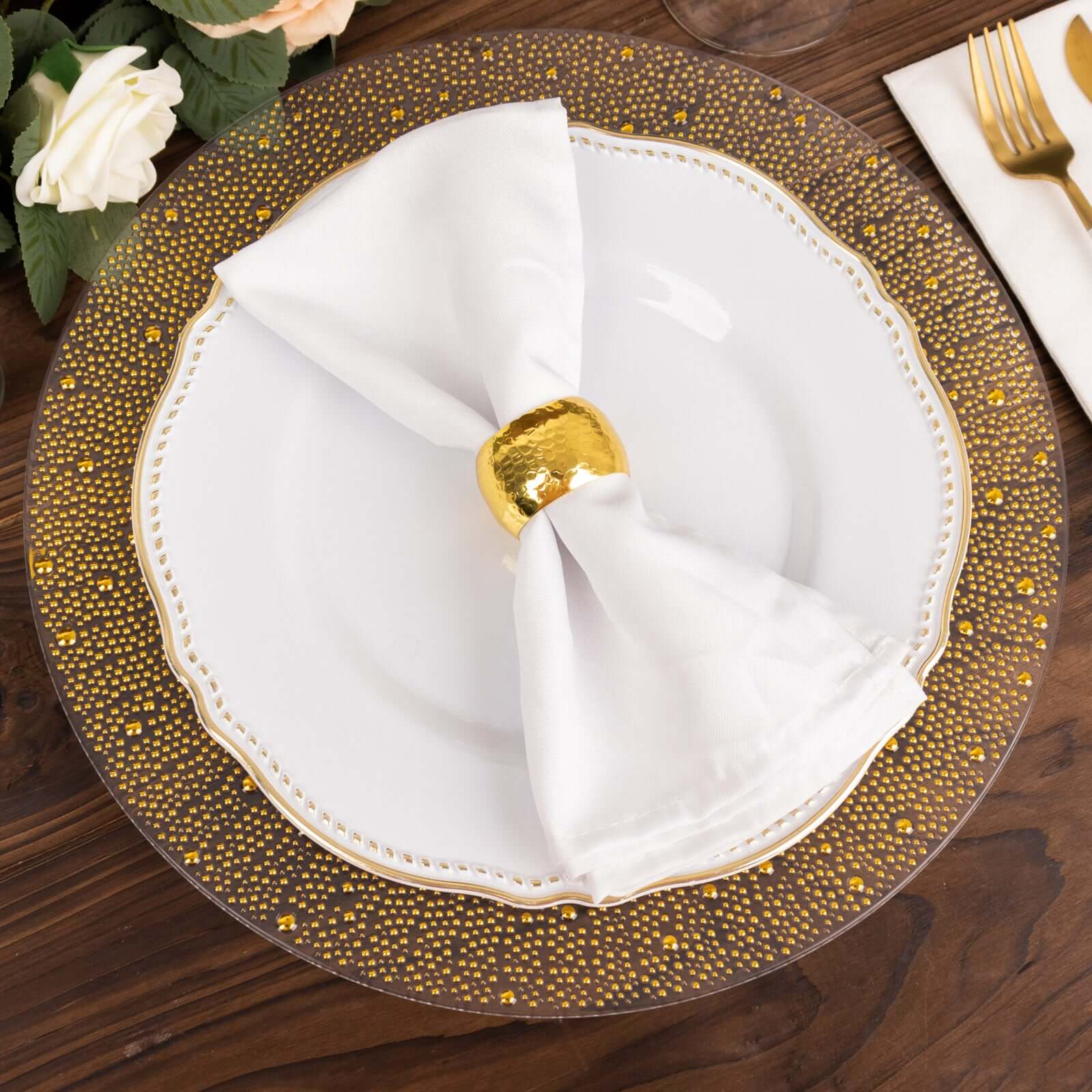 6-Pack Plastic Charger Plates 13" Round Clear with Gold Pearl Beaded Rim - Upscale Dinner Serving Plates - Image 2