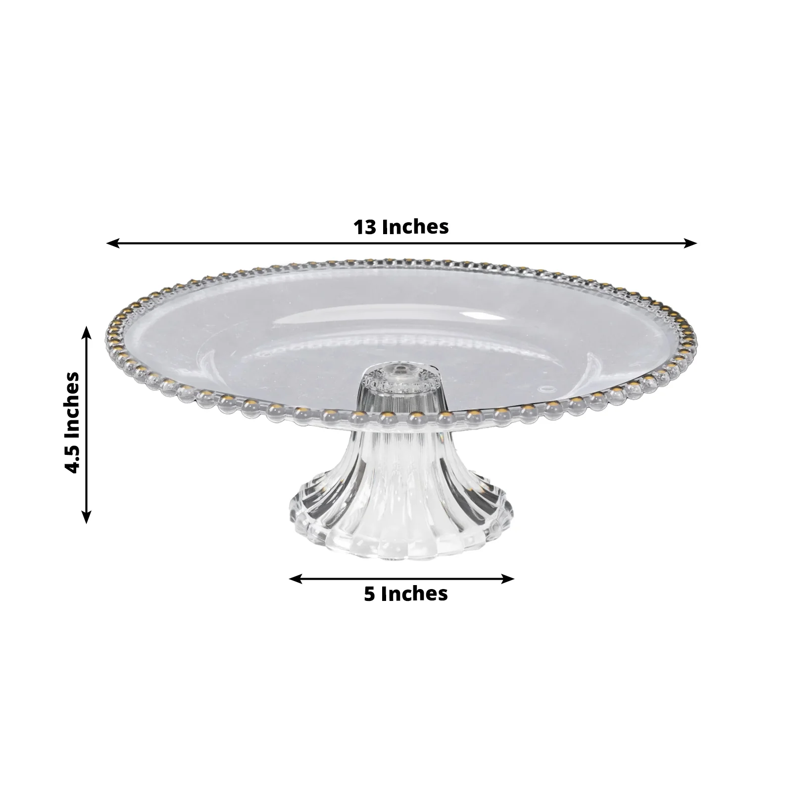 2-Pack Plastic Pedestal Cake Stands – Clear 13" Round Dessert Display Trays with Gold Beaded Rim - Image 3