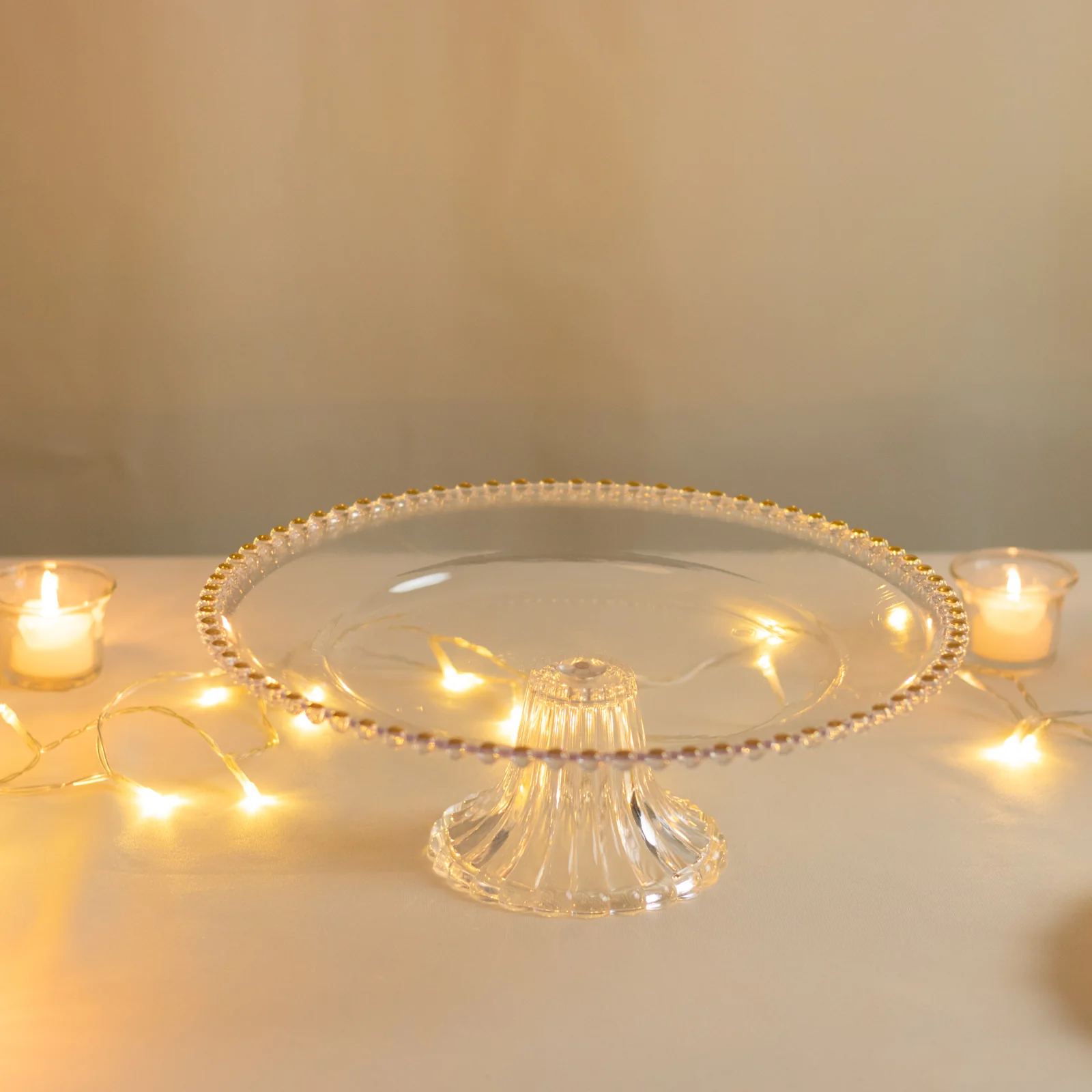 2-Pack Plastic Pedestal Cake Stands – Clear 13" Round Dessert Display Trays with Gold Beaded Rim - Image 9