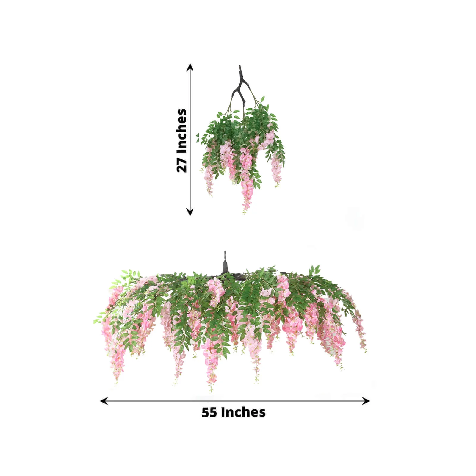 Artificial Silk Wisteria Vine Round Hanging Canopy in Pink & Dusty Rose, Draping Garland Flower Chandelier With Interchangeable Branches 55" - Image 3
