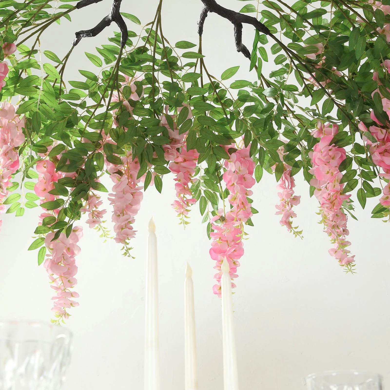 Artificial Silk Wisteria Vine Round Hanging Canopy in Pink & Dusty Rose, Draping Garland Flower Chandelier With Interchangeable Branches 55" - Image 4