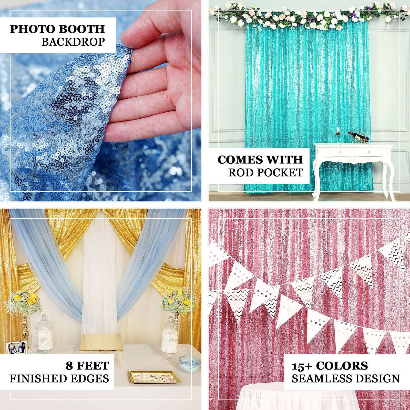 Pink Sequin Backdrop Drape Curtain, Photo Booth Event Divider Panel - 8ftx8ft - Image 4