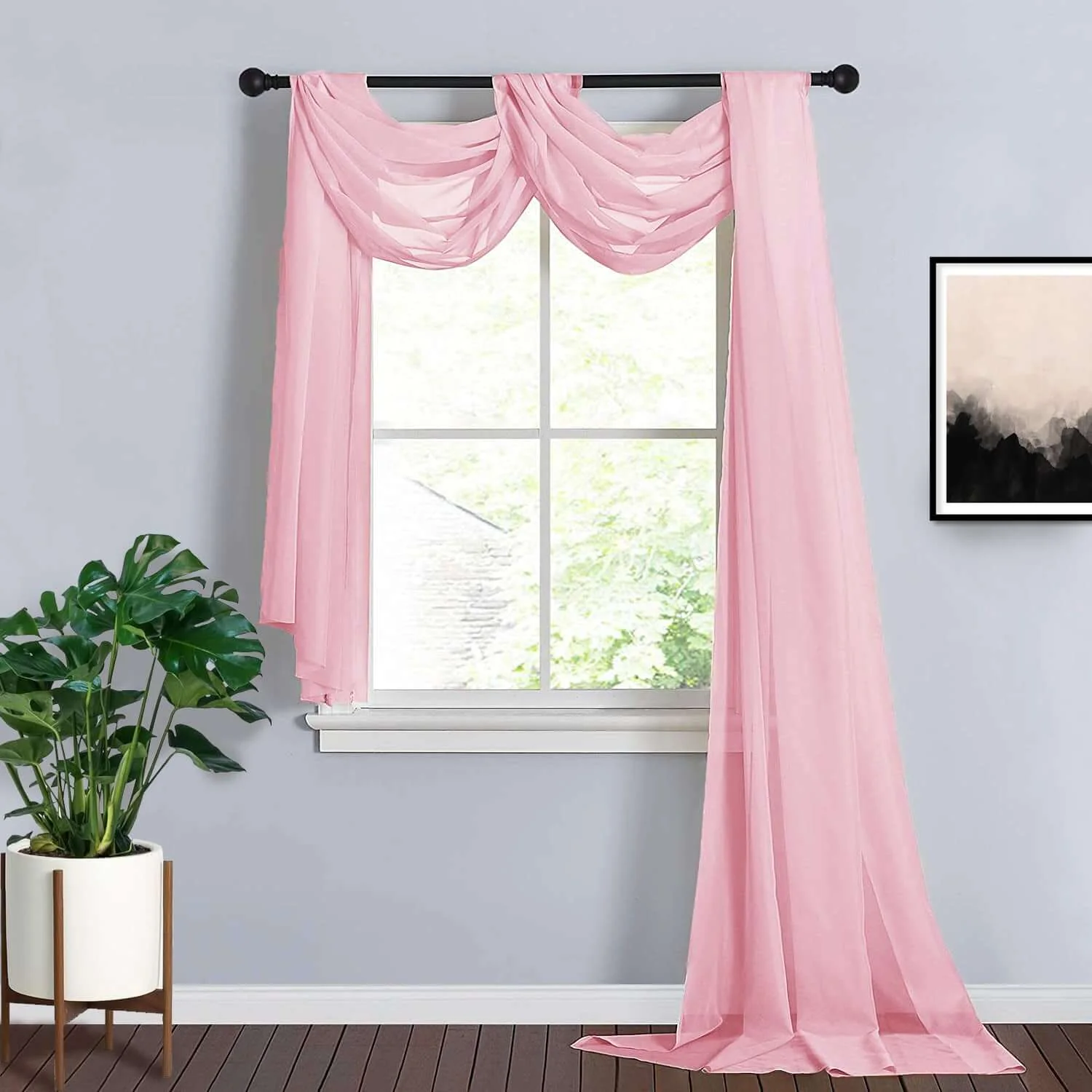 Pink Sheer Organza Wedding Arch Draping Fabric, Long Curtain Backdrop Window Scarf Valance 18ft - Image 2