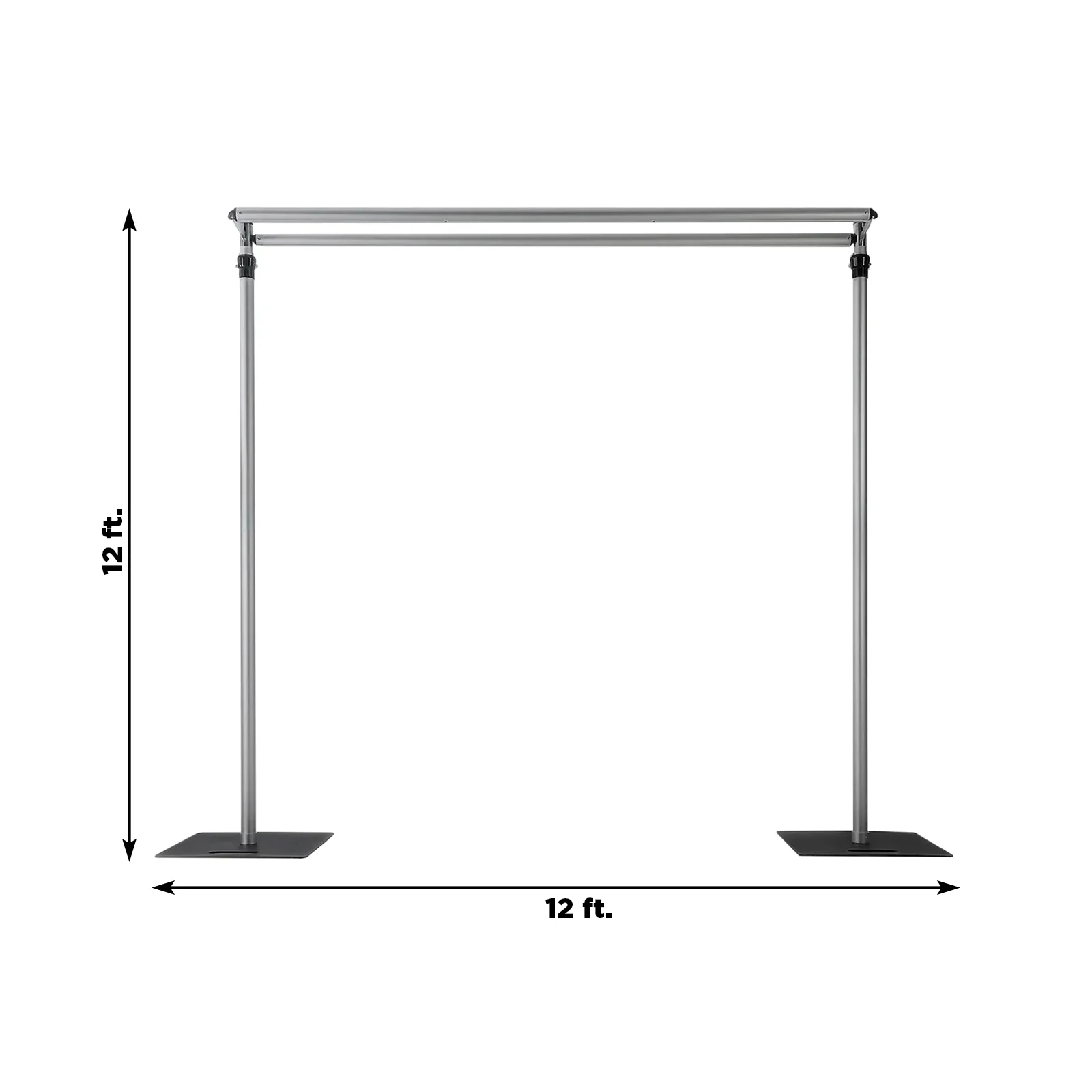 Pipe and Drape Backdrop Stand with Double Cross Bars, Adjustable Silver Aluminum Frame Support System 12ft x 12ft with Heavy Duty Steel Bases - Image 3