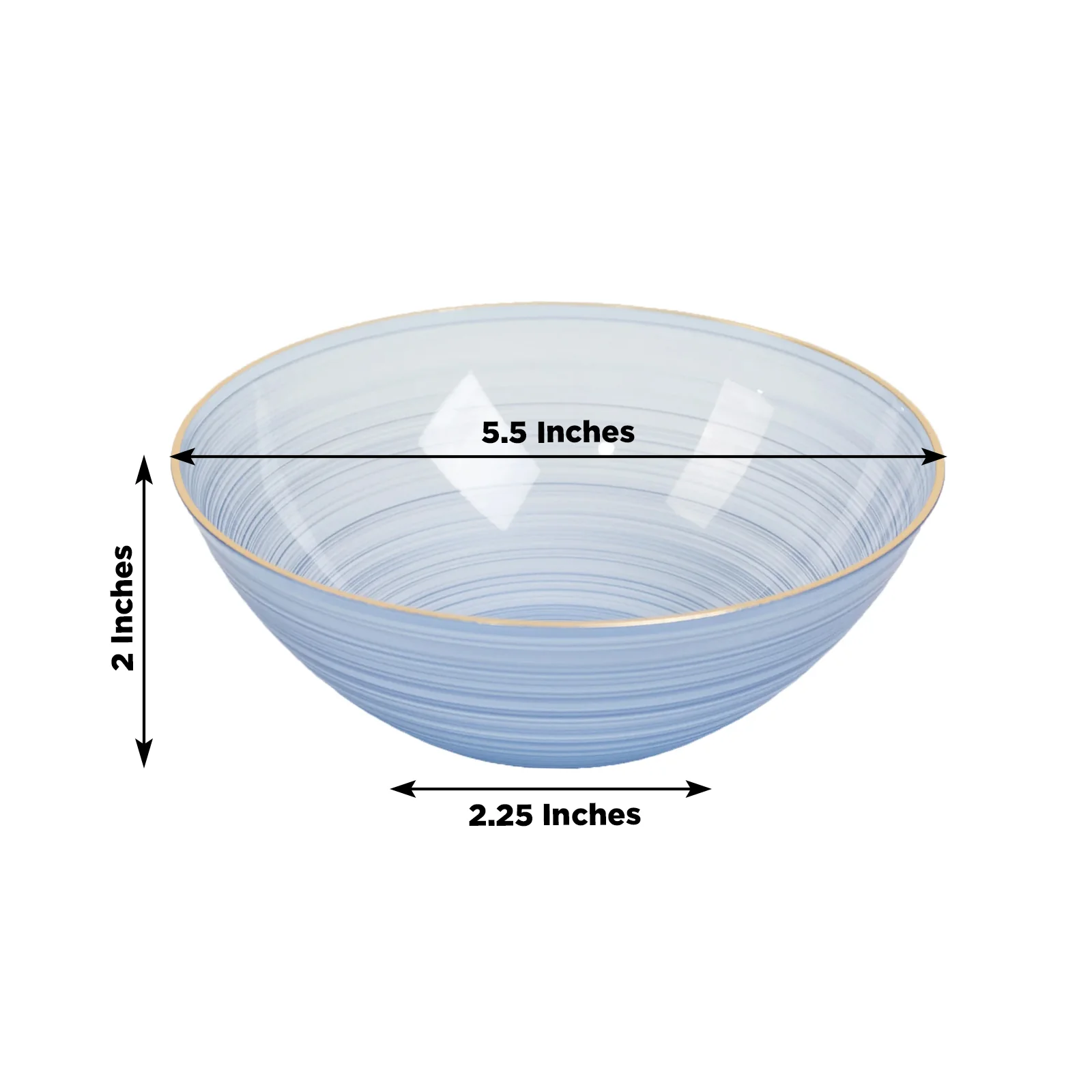 20-Pack Plastic Bowls 16oz – Transparent Dusty Blue with Gold Rim, Elegant Crystal-Like Swirl Disposable Bowls - Image 2