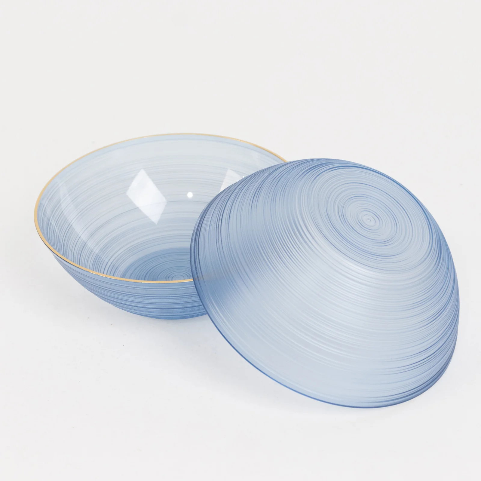 20-Pack Plastic Bowls 16oz – Transparent Dusty Blue with Gold Rim, Elegant Crystal-Like Swirl Disposable Bowls - Image 4
