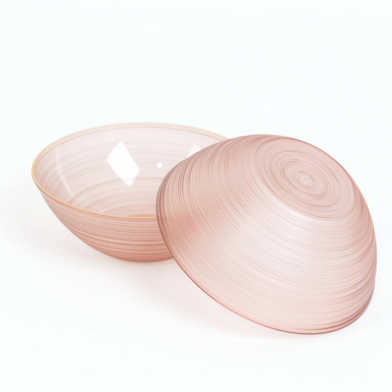 20-Pack Plastic Bowls 16oz – Transparent Dusty Rose with Gold Rim, Elegant Crystal-Like Swirl Disposable Bowls - Image 4