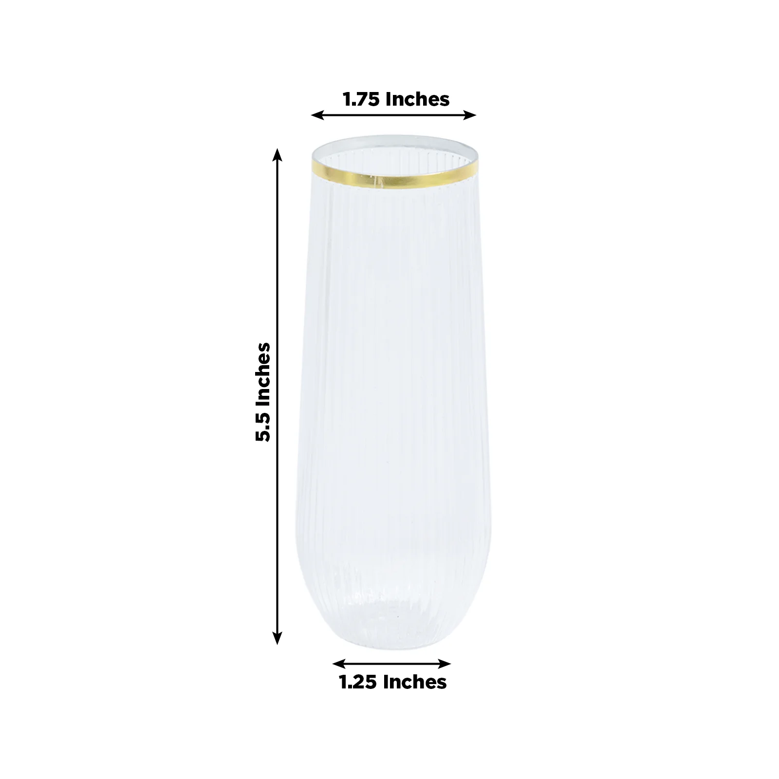 12 Pack Stemless Plastic Champagne Flutes – 9oz Clear Gold Rim – Ribbed Reusable Lightweight Disposable Toasting Glasses - Image 3