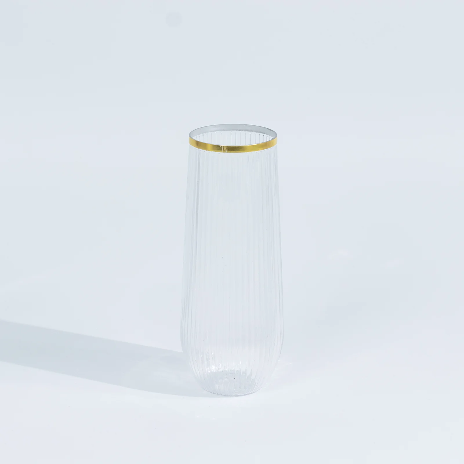 12 Pack Stemless Plastic Champagne Flutes – 9oz Clear Gold Rim – Ribbed Reusable Lightweight Disposable Toasting Glasses - Image 7