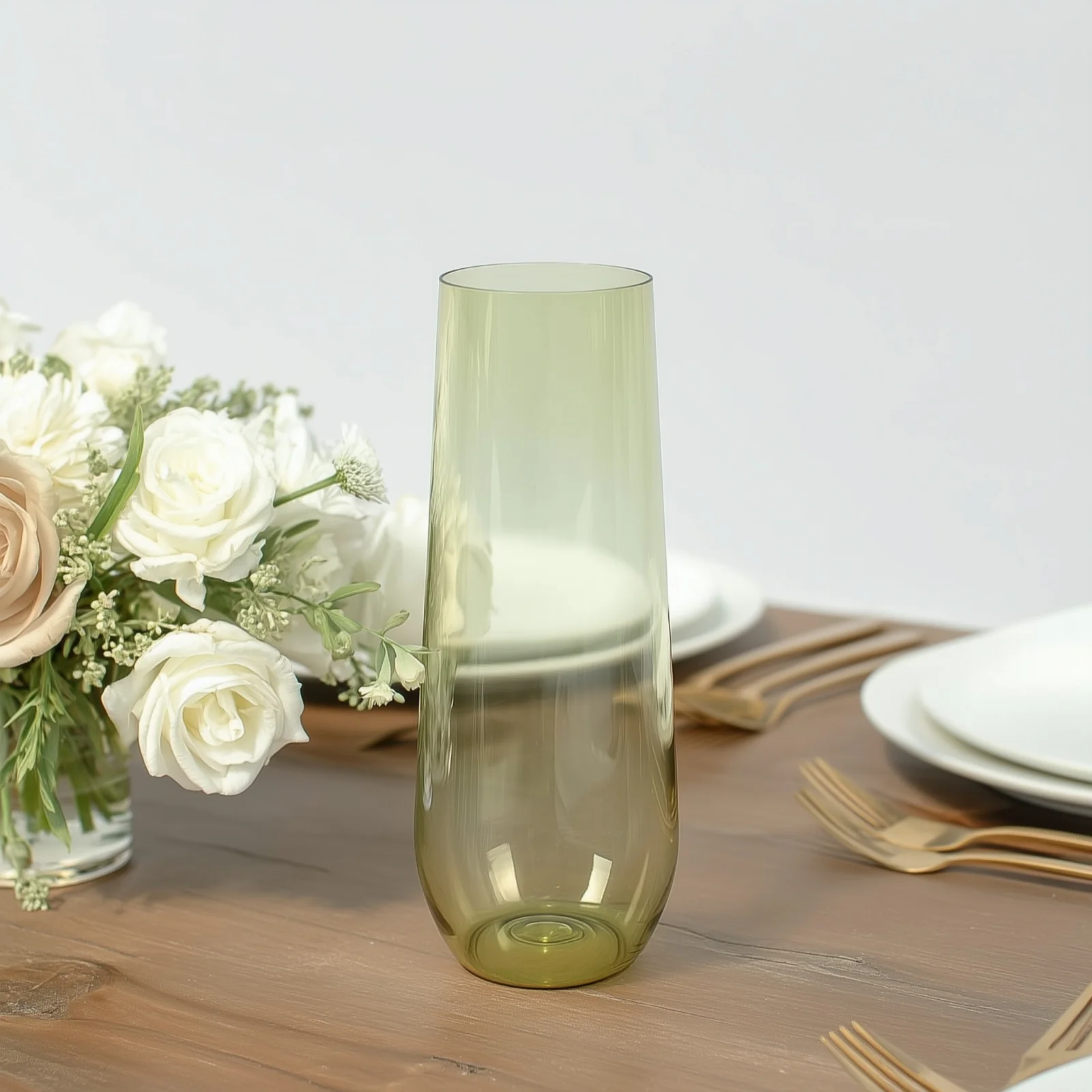 12 Pack Plastic Champagne Flutes in Transparent Dusty Sage Green, Reusable Lightweight Champagne Glass 9oz - Image 6