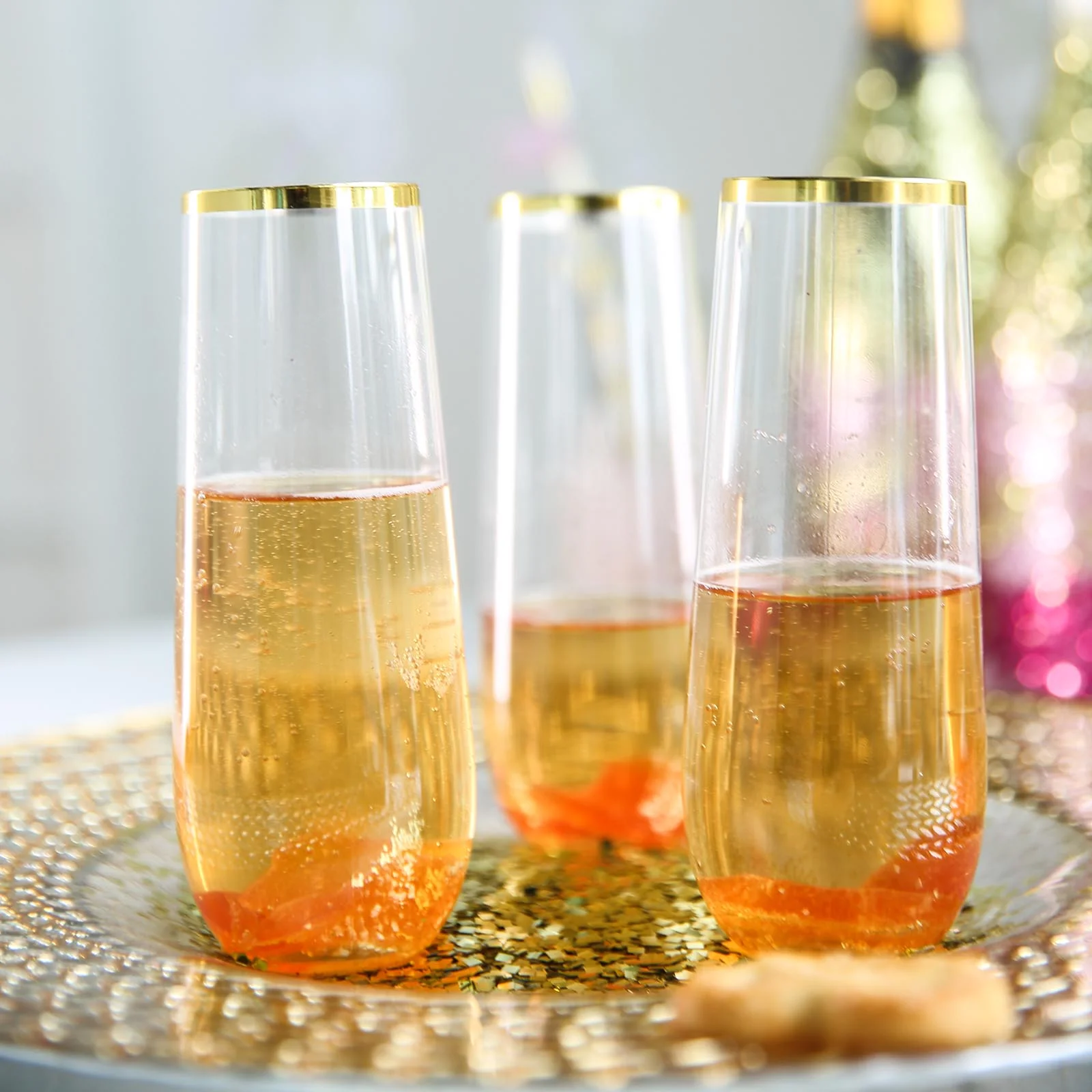 12 Pack Plastic Champagne Flutes in Clear with Gold Rim, Reusable Lightweight 9oz Champagne Glasses - Image 3