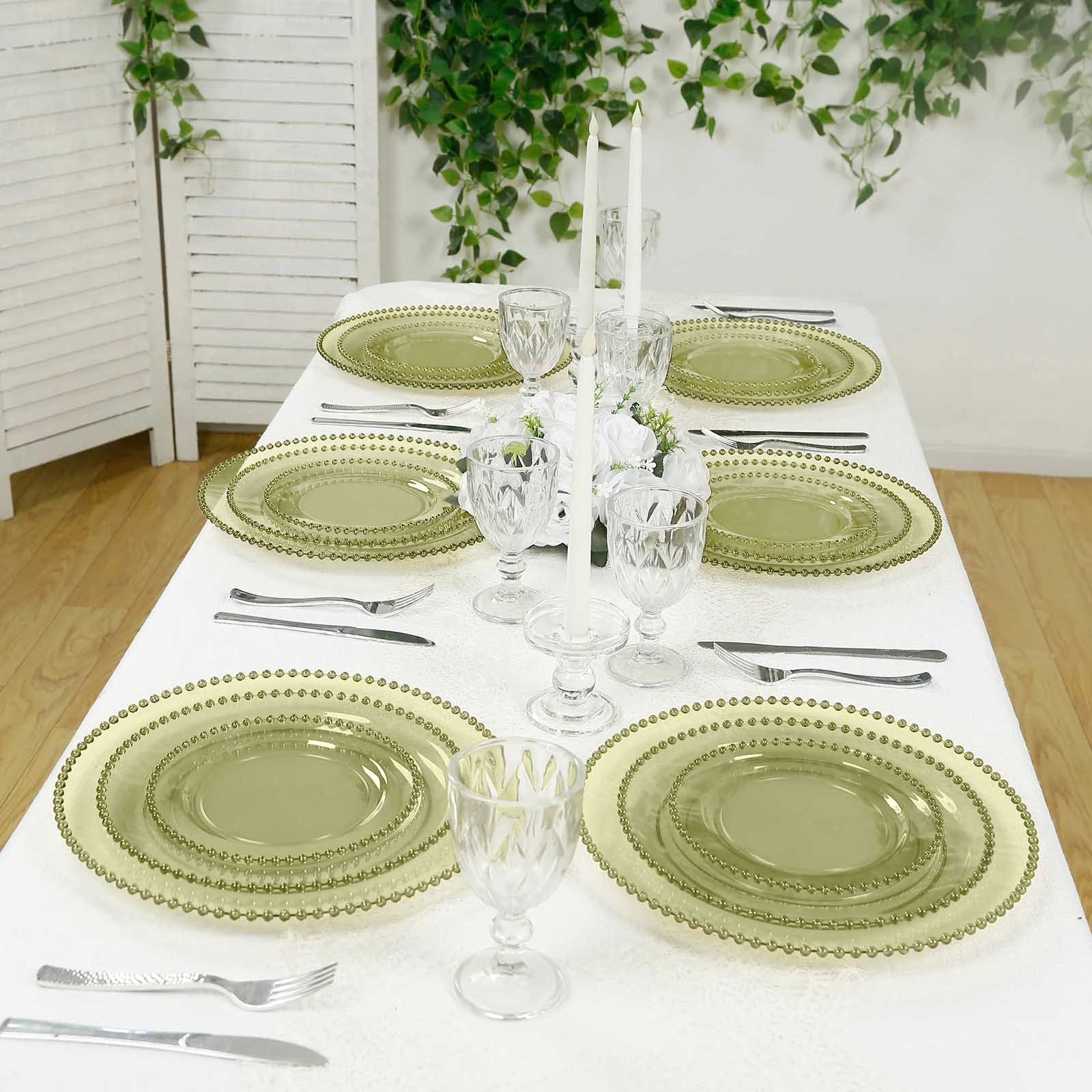 10-Pack Economy Plastic Charger Plates 13" Round Transparent Dusty Sage Green with Beaded Rim - Stylish Dinner Party Serving Plates - Image 6