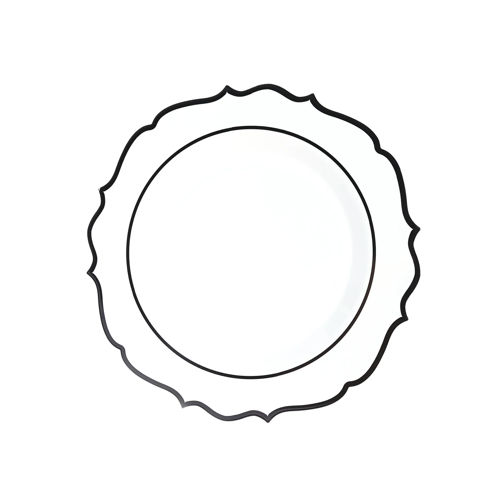 10-Pack Economy Plastic Charger Plates 13" Round White with Black Scalloped Rim - Decorative Dinner Party Serving Plates - Image 2